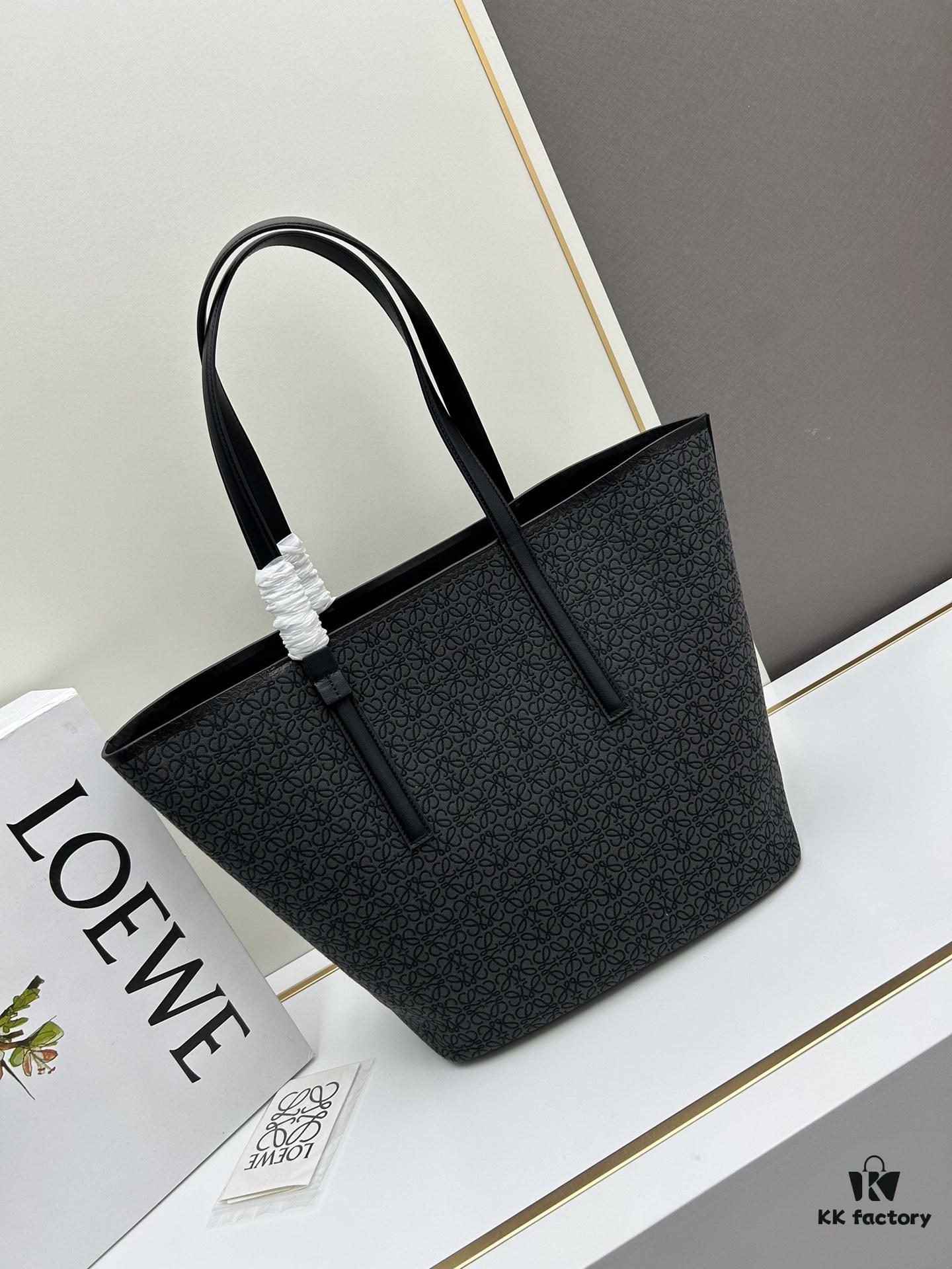 Loewe & T Tote Embroidered Jacquard Fabric with Leather — Shopping Bag