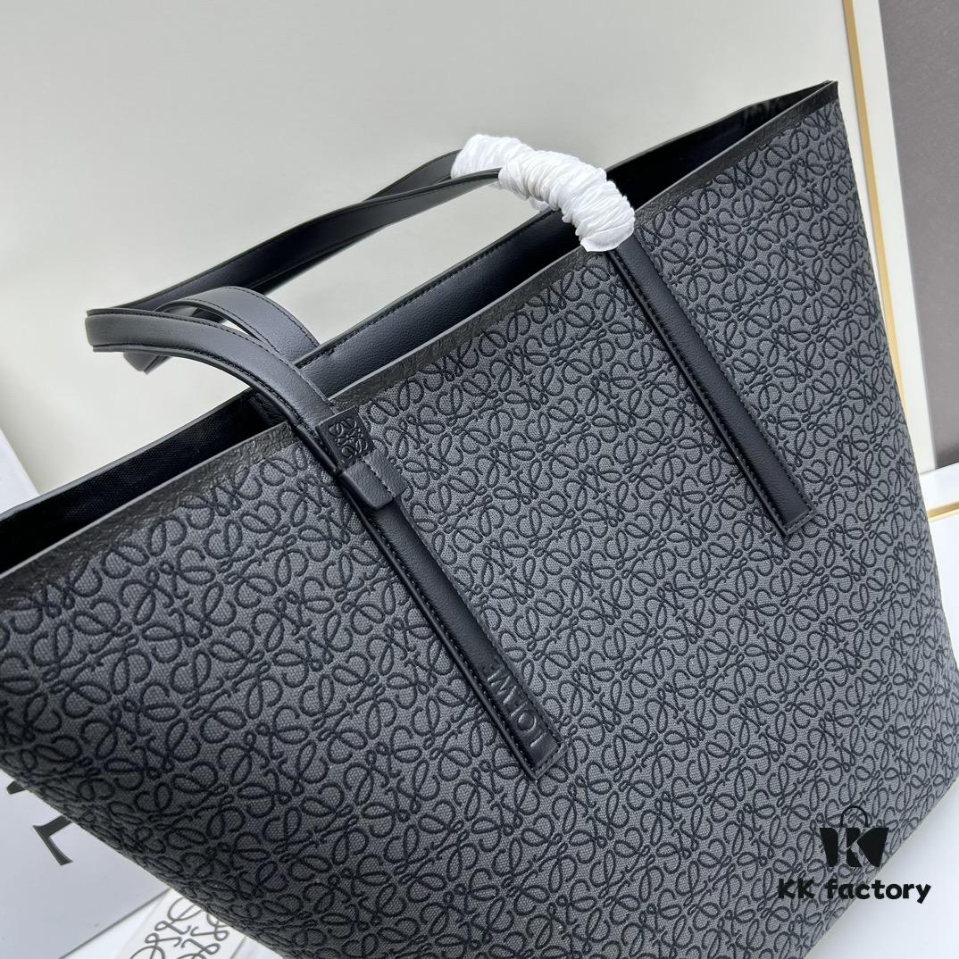 Loewe & T Tote Embroidered Jacquard Fabric with Leather — Shopping Bag