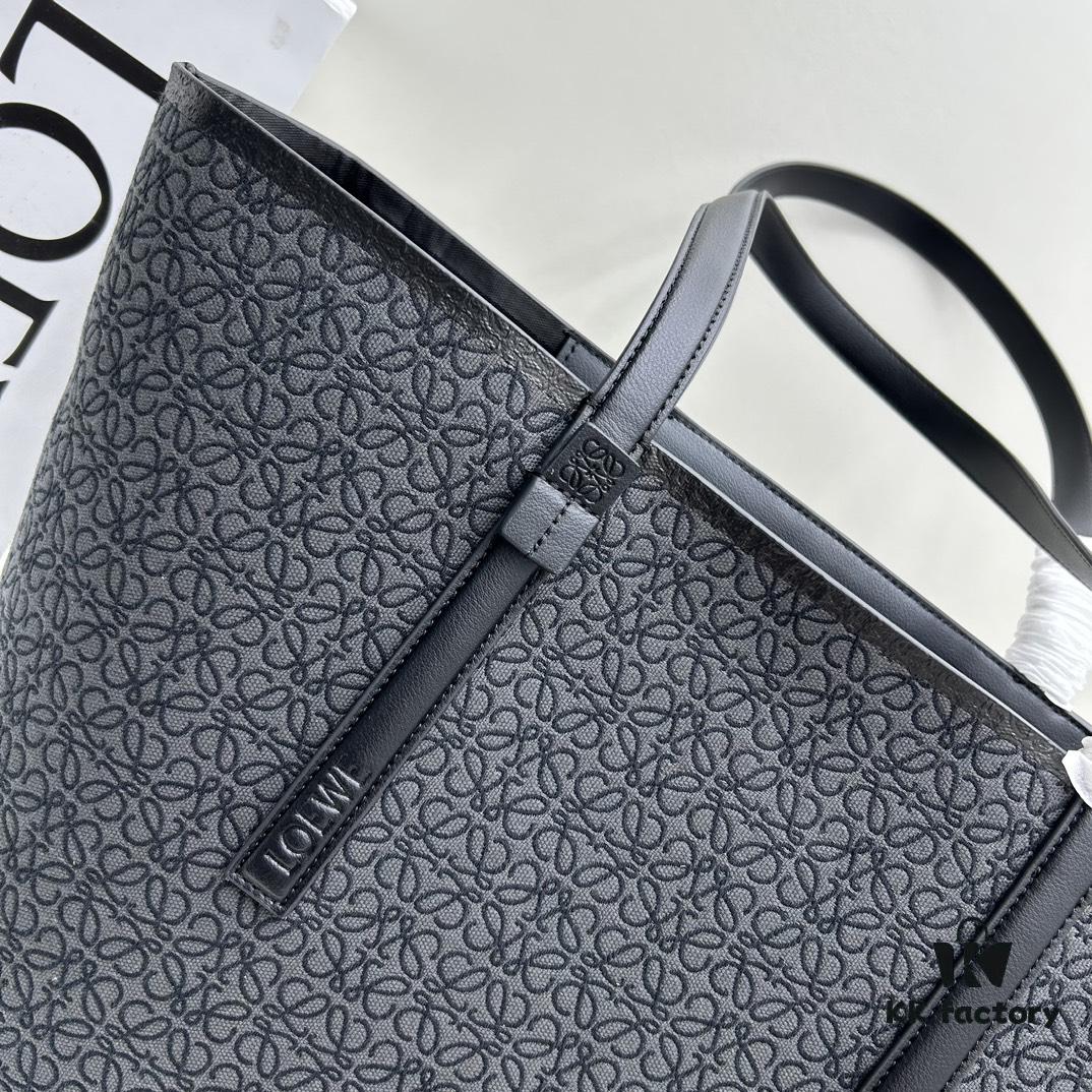 Loewe & T Tote Embroidered Jacquard Fabric with Leather — Shopping Bag