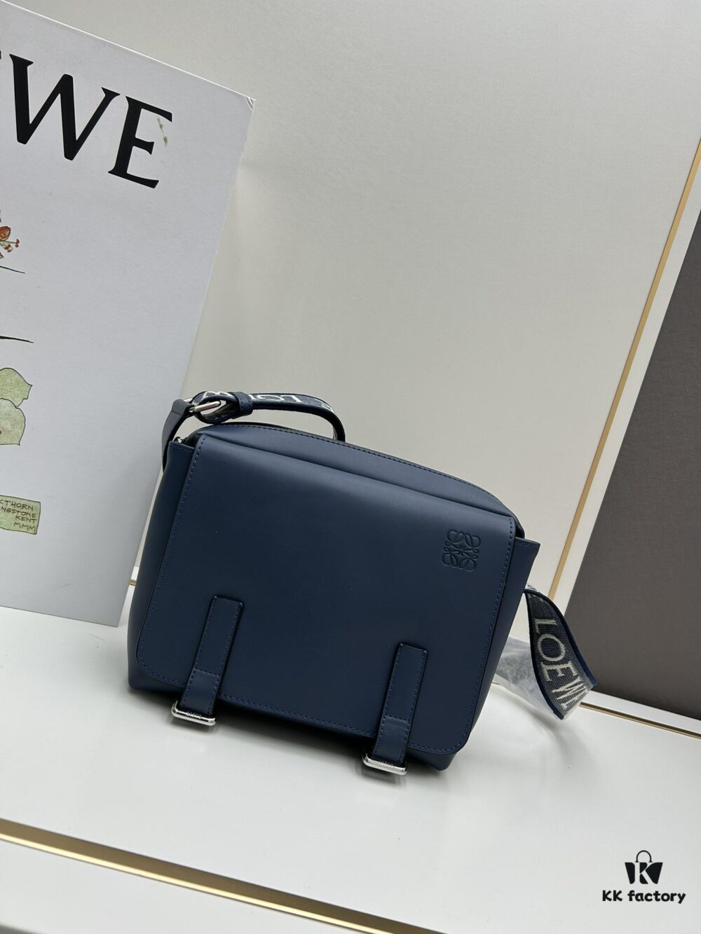 Loewe New Soft Smooth Calfskin Leather and Jacquard Fabric Military Messenger Bag for Men