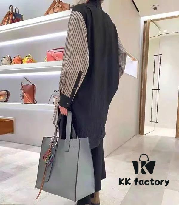 Loewe Buckle Tote Without Zip, Deep Gray Crinkled Texture Handbag for Men, Model 3050