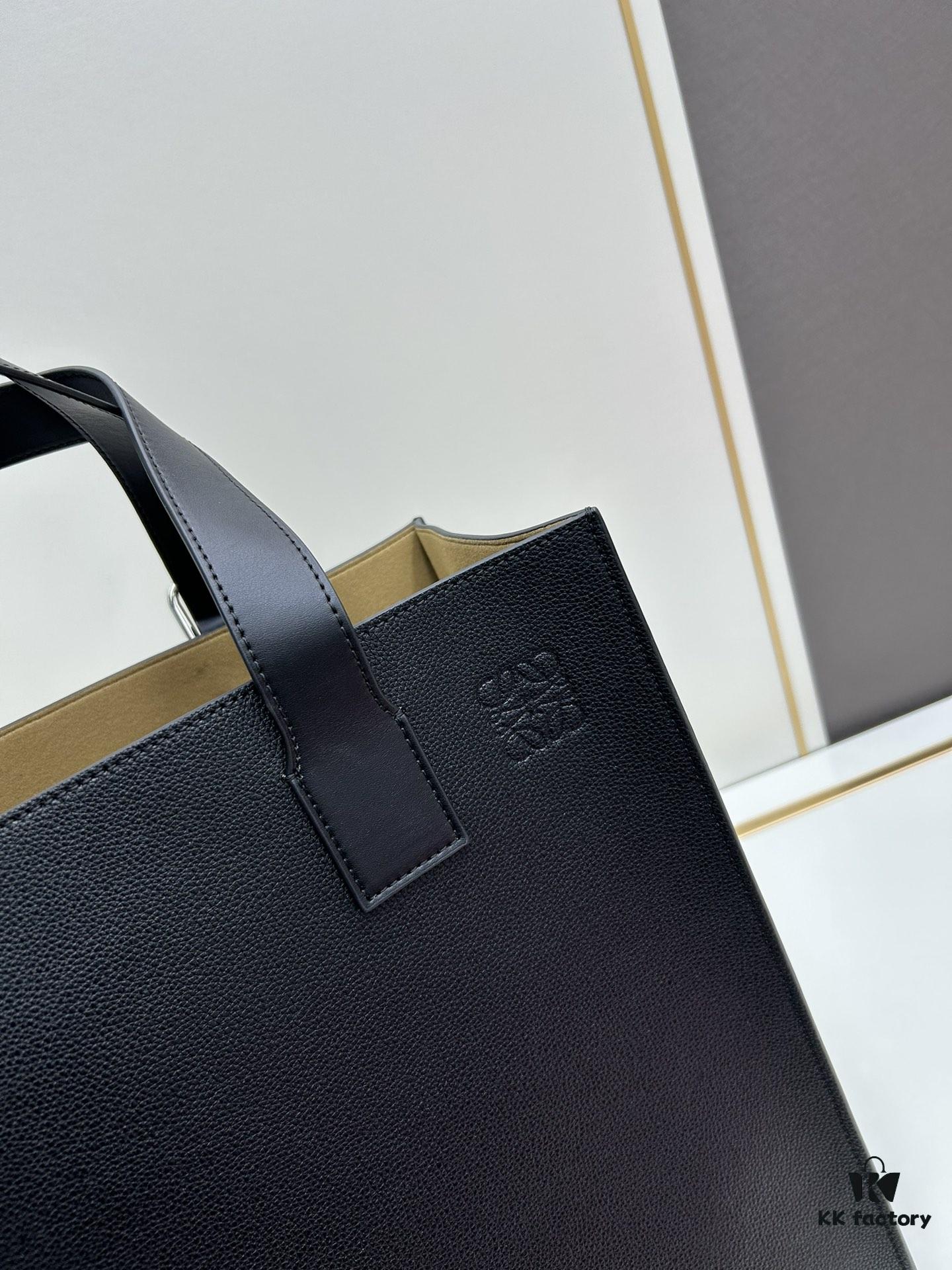 Loewe Buckle Tote Without Zip, Deep Gray Crinkled Texture Handbag for Men, Model 3050