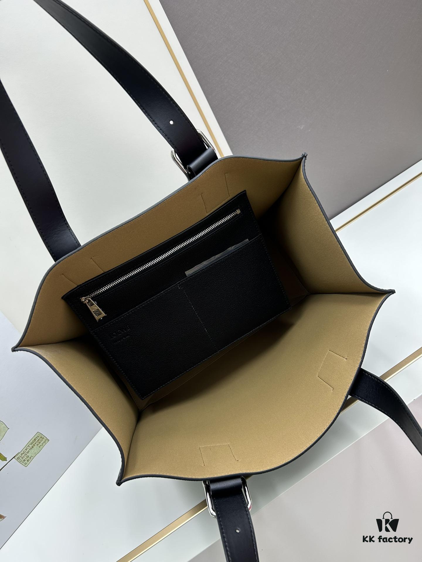 Loewe Buckle Tote Without Zip, Deep Gray Crinkled Texture Handbag for Men, Model 3050