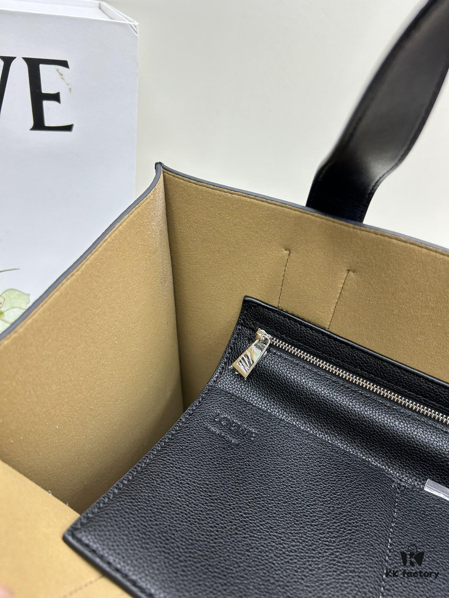 Loewe Buckle Tote Without Zip, Deep Gray Crinkled Texture Handbag for Men, Model 3050