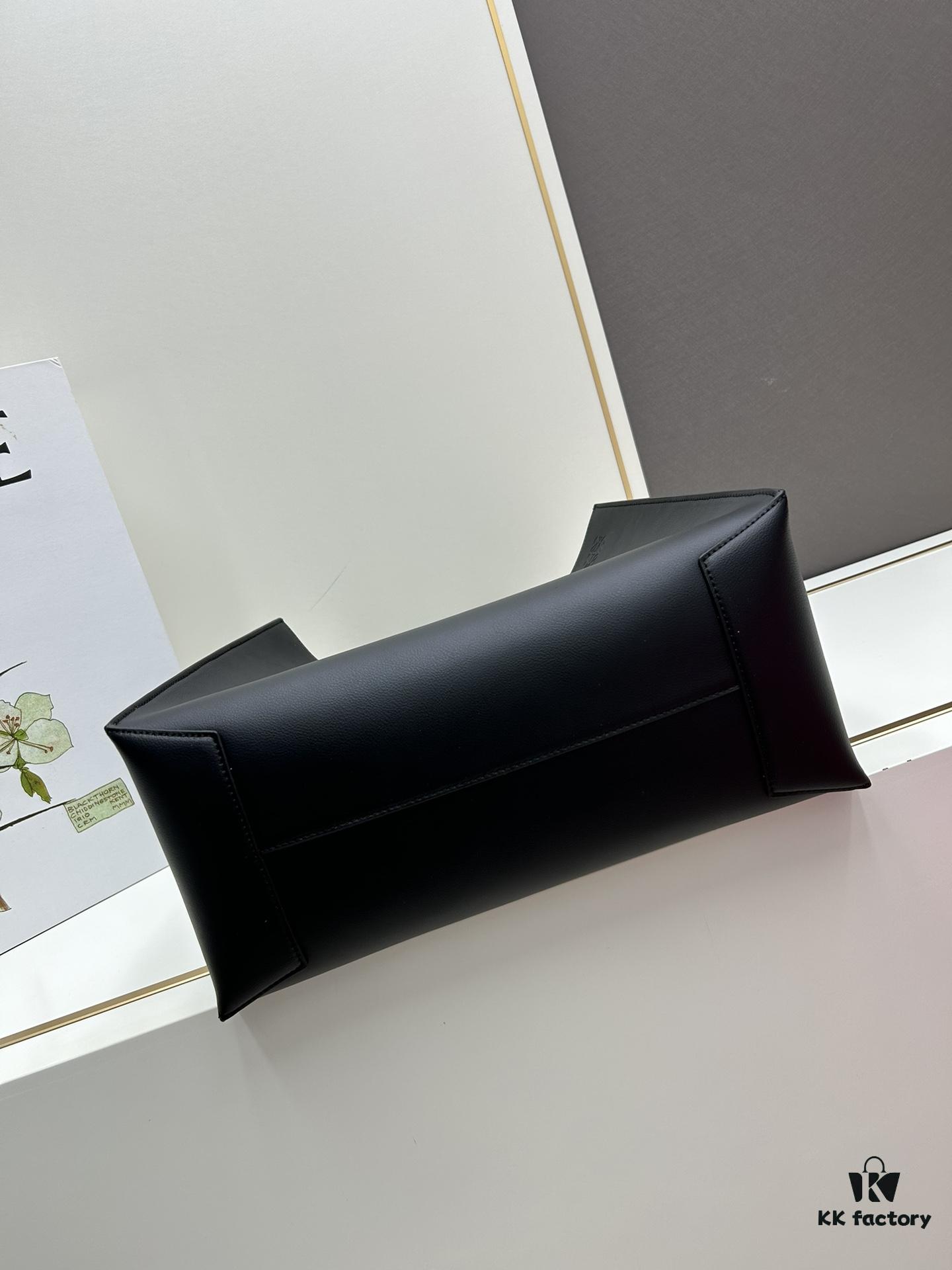 Loewe Buckle Tote Without Zip, Deep Gray Crinkled Texture Handbag, Men's Gray Tote Bag Model 3050