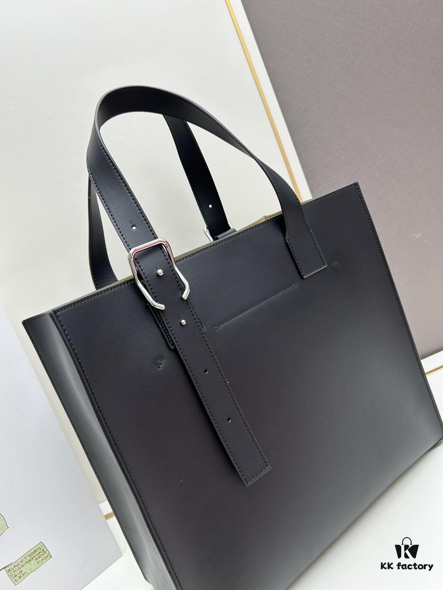 Loewe Buckle Tote Without Zip, Deep Gray Crinkled Texture Handbag, Men's Gray Tote Bag Model 3050