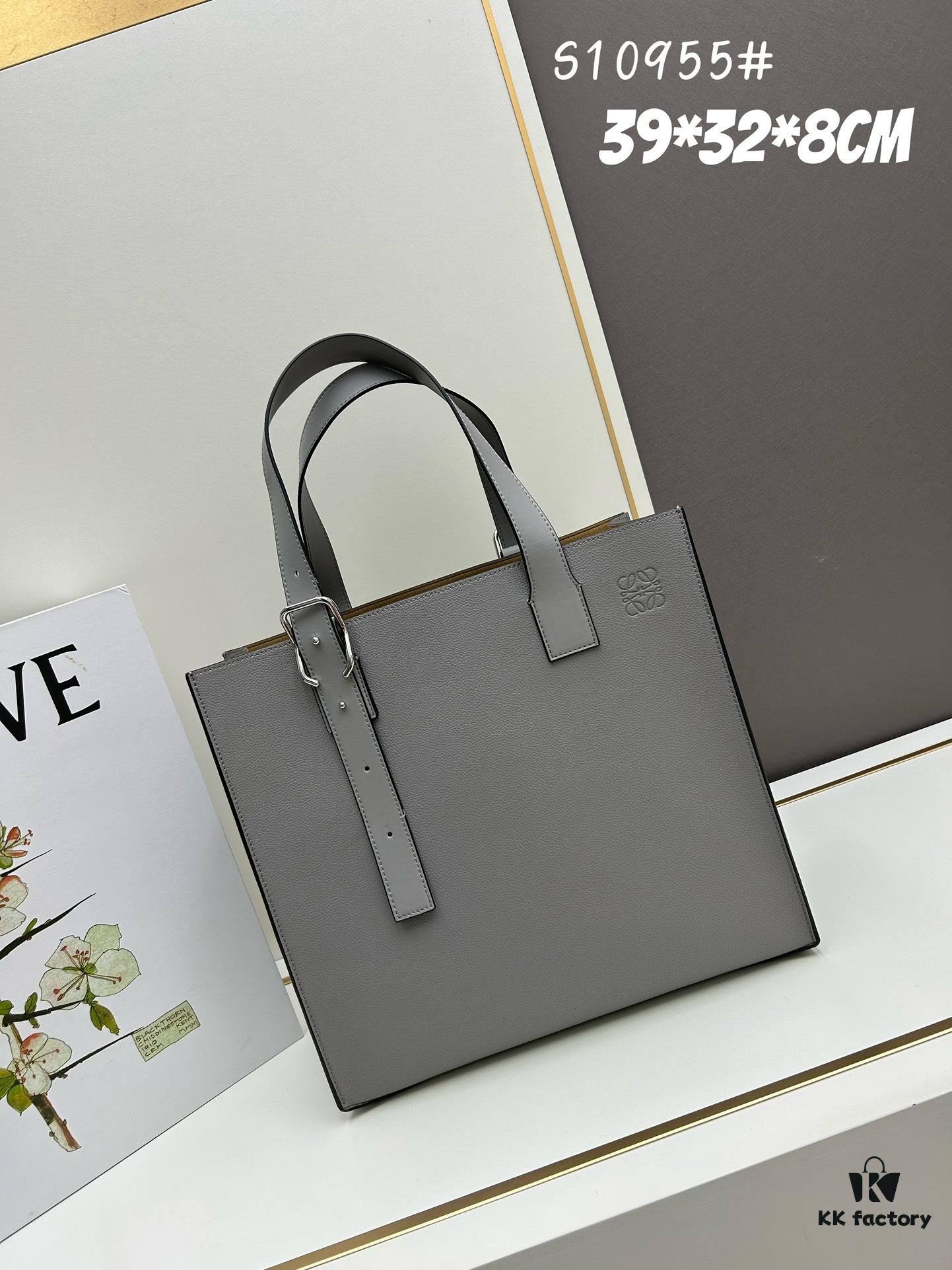 Loewe Buckle Tote Without Zip, Deep Grey Veined Calfskin Handbag for Men, Model 3050