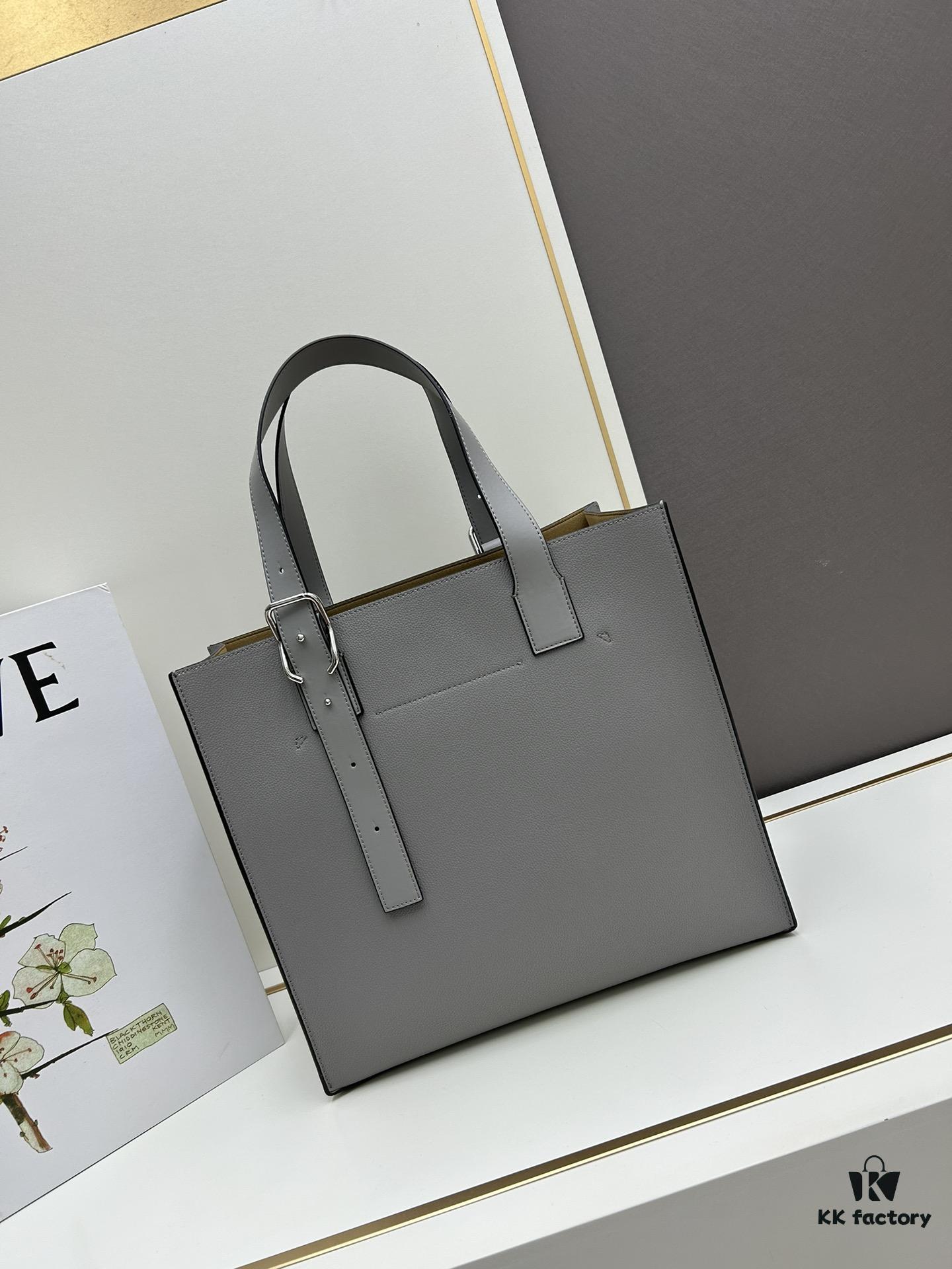 Loewe Buckle Tote Without Zip, Deep Grey Veined Calfskin Handbag for Men, Model 3050