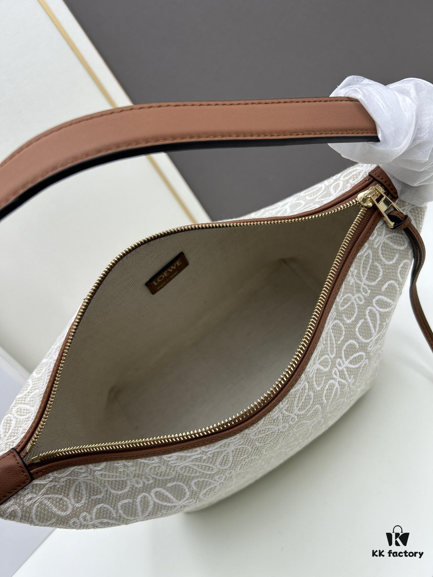 Large Loewe Cubi Monogram Lunch Box Bag – Fabric with Brown Trim