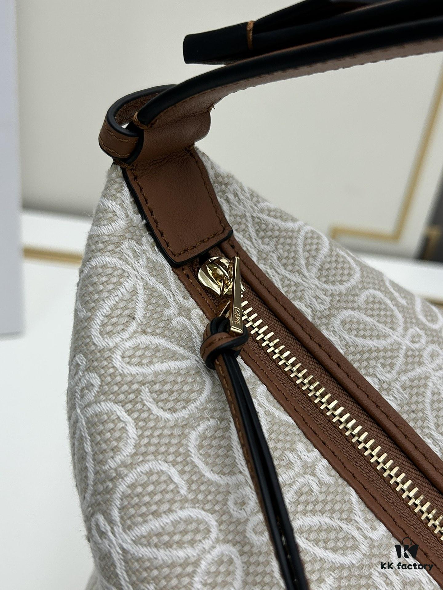 Large Loewe Cubi Monogram Lunch Box Bag – Fabric with Brown Trim