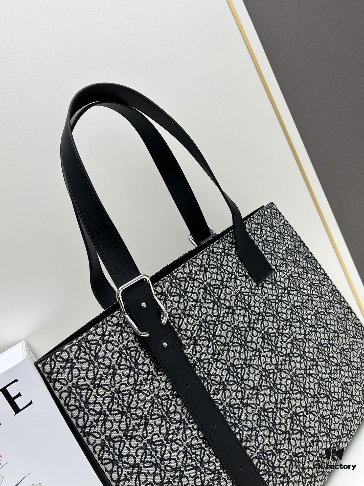 Leather and Fabric Loewe Buckle Tote Bag
