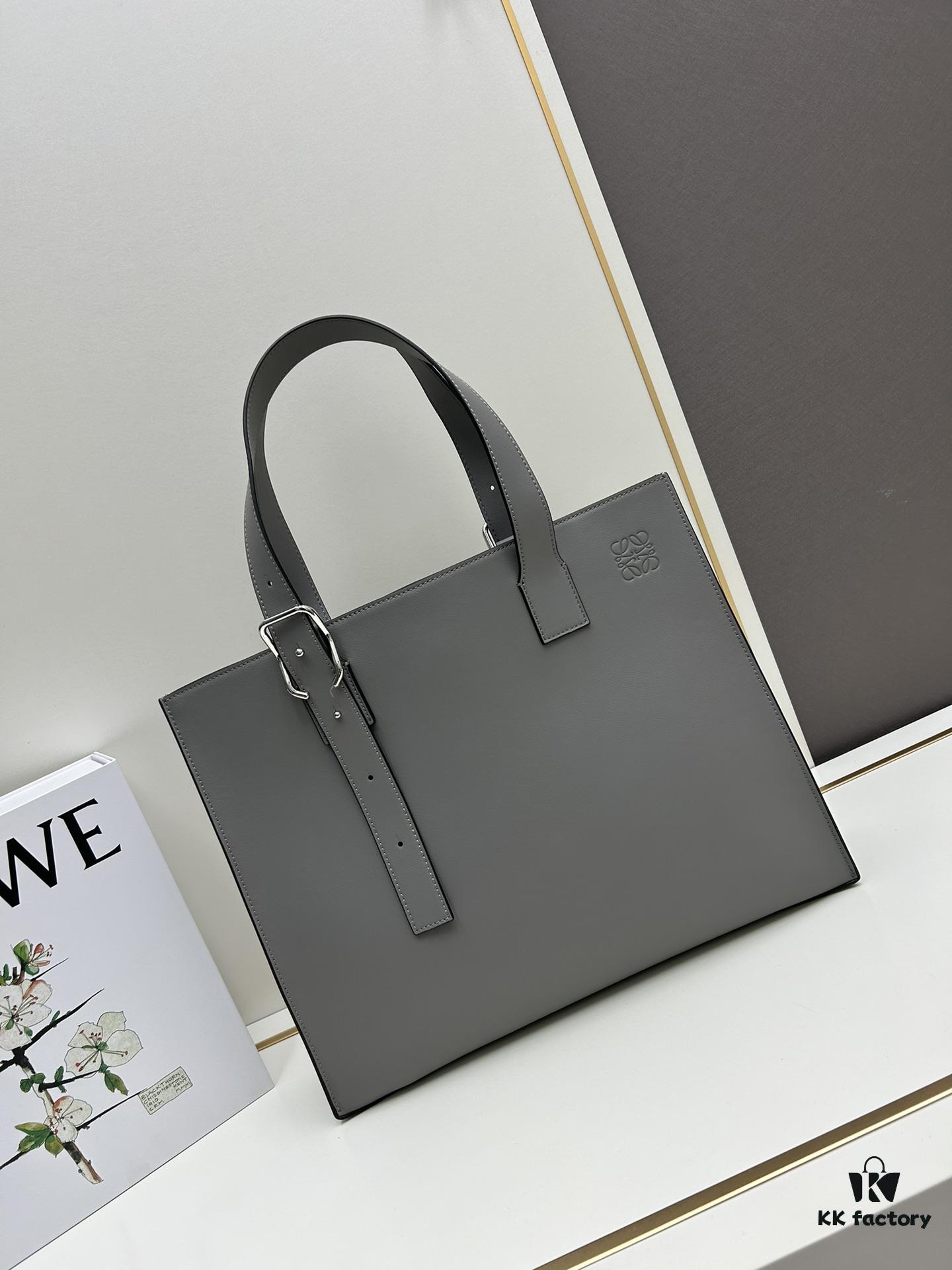 Leather and Fabric Loewe Buckle Tote Bag