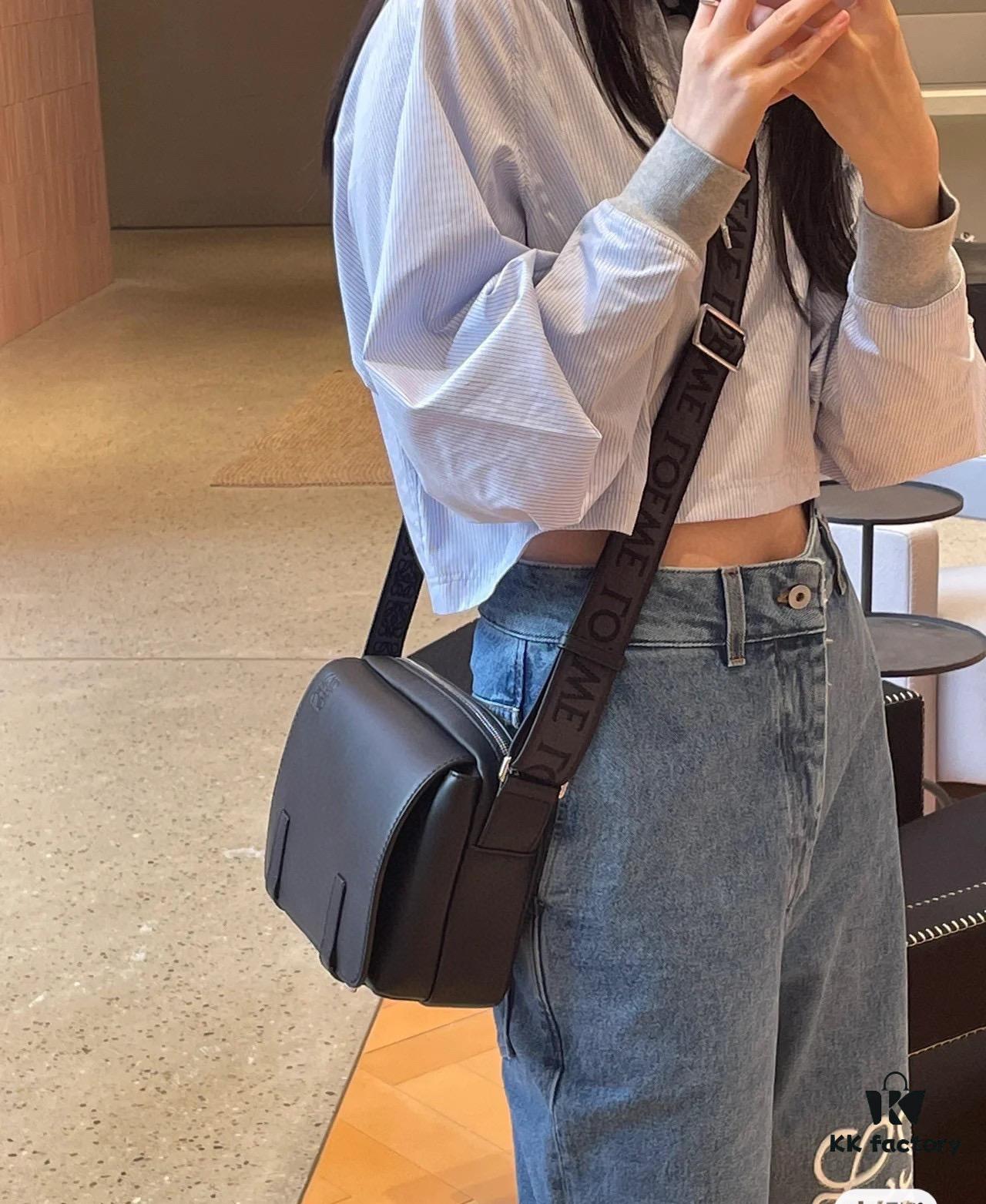 Loewe New Soft Smooth Calfskin Leather and Jacquard Fabric Military Messenger Bag for Men