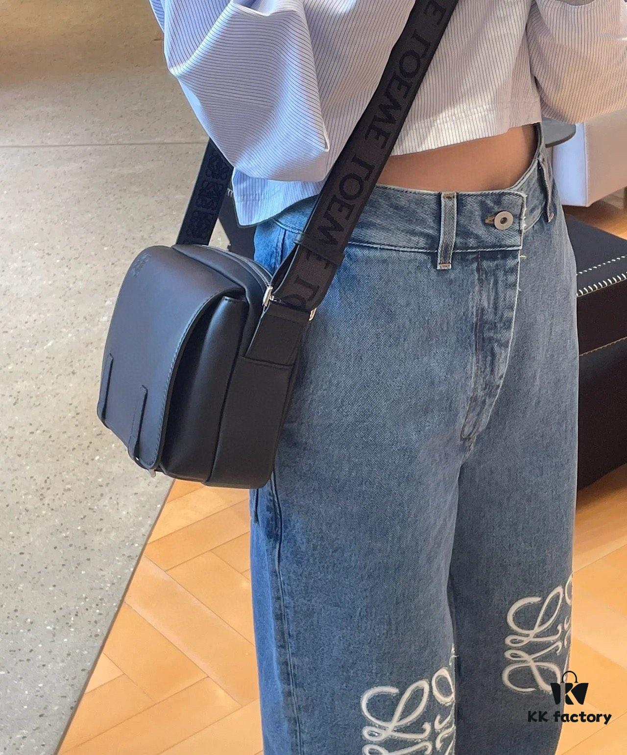 Loewe New Soft Smooth Calfskin Leather and Jacquard Fabric Military Messenger Bag for Men