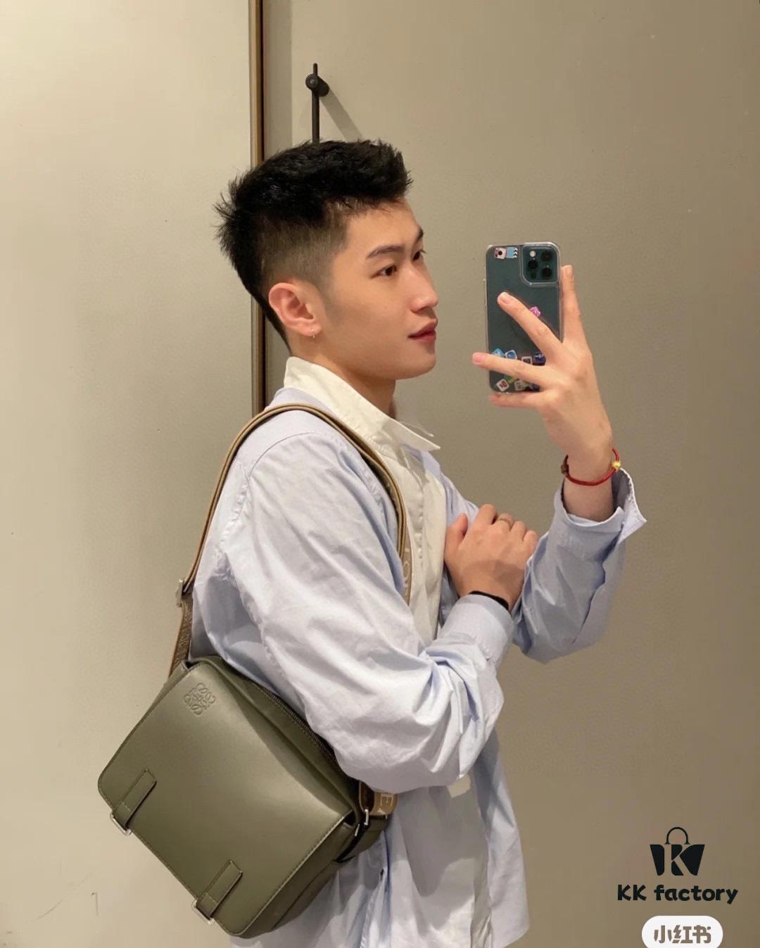 Loewe New Soft Smooth Calfskin Leather and Jacquard Fabric Military Messenger Bag for Men