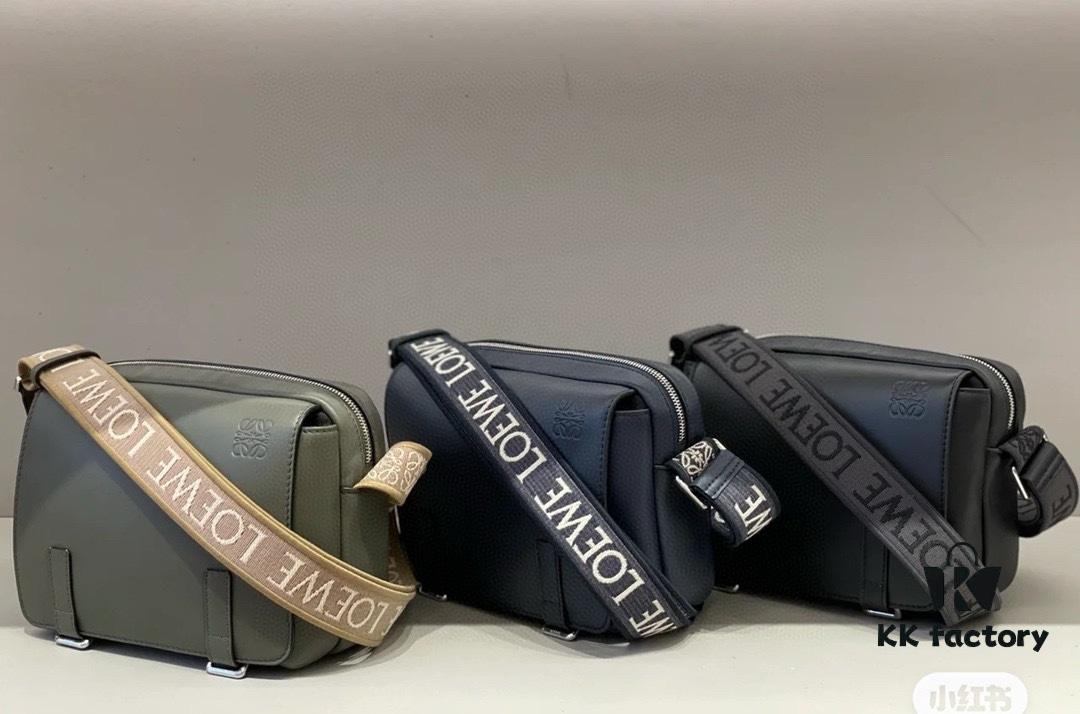 Loewe New Soft Smooth Calfskin Leather and Jacquard Fabric Military Messenger Bag for Men