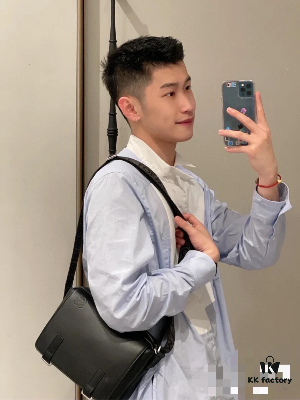 Loewe New Soft Smooth Calfskin Leather and Jacquard Fabric Military Messenger Bag for Men