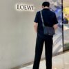 Loewe New Soft Smooth Cowhide Leather and Jacquard Fabric Military Messenger Bag for Men