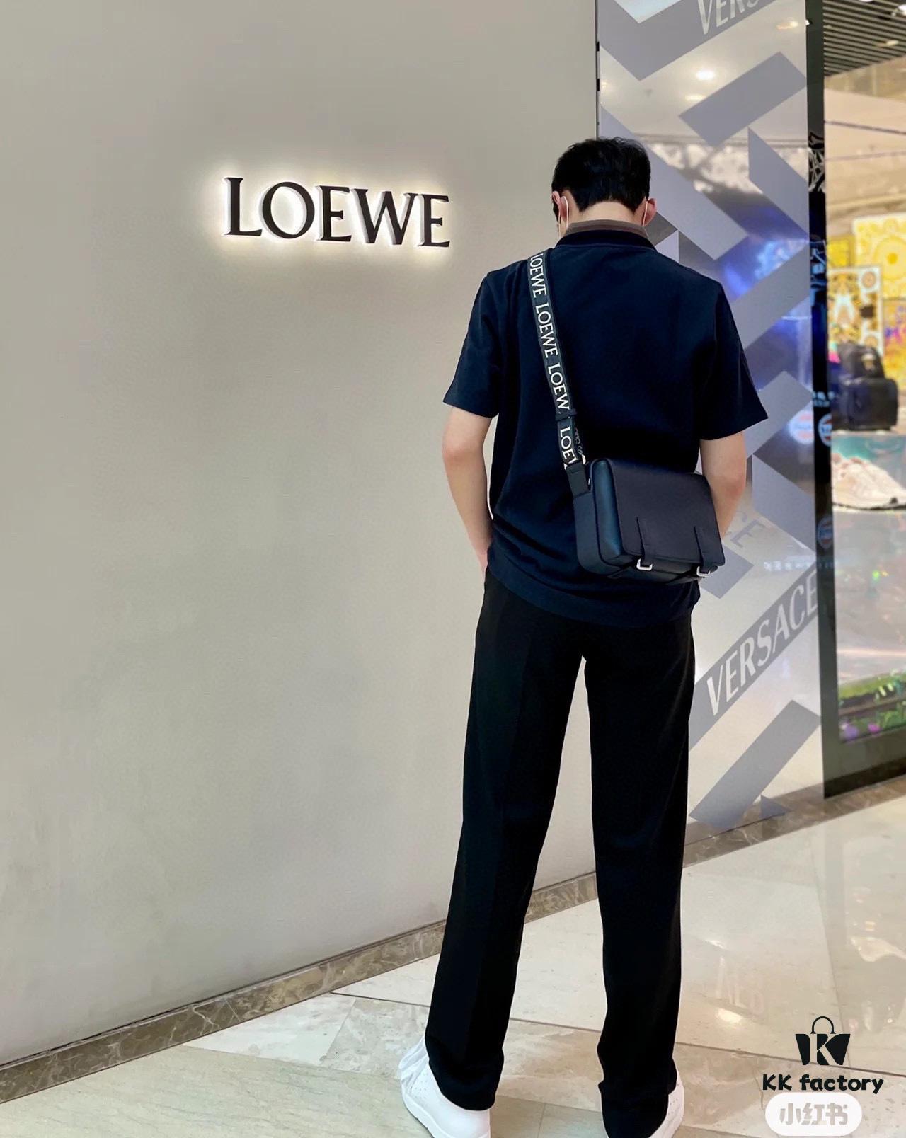 Loewe New Soft Smooth Cowhide Leather and Jacquard Fabric Military Messenger Bag for Men