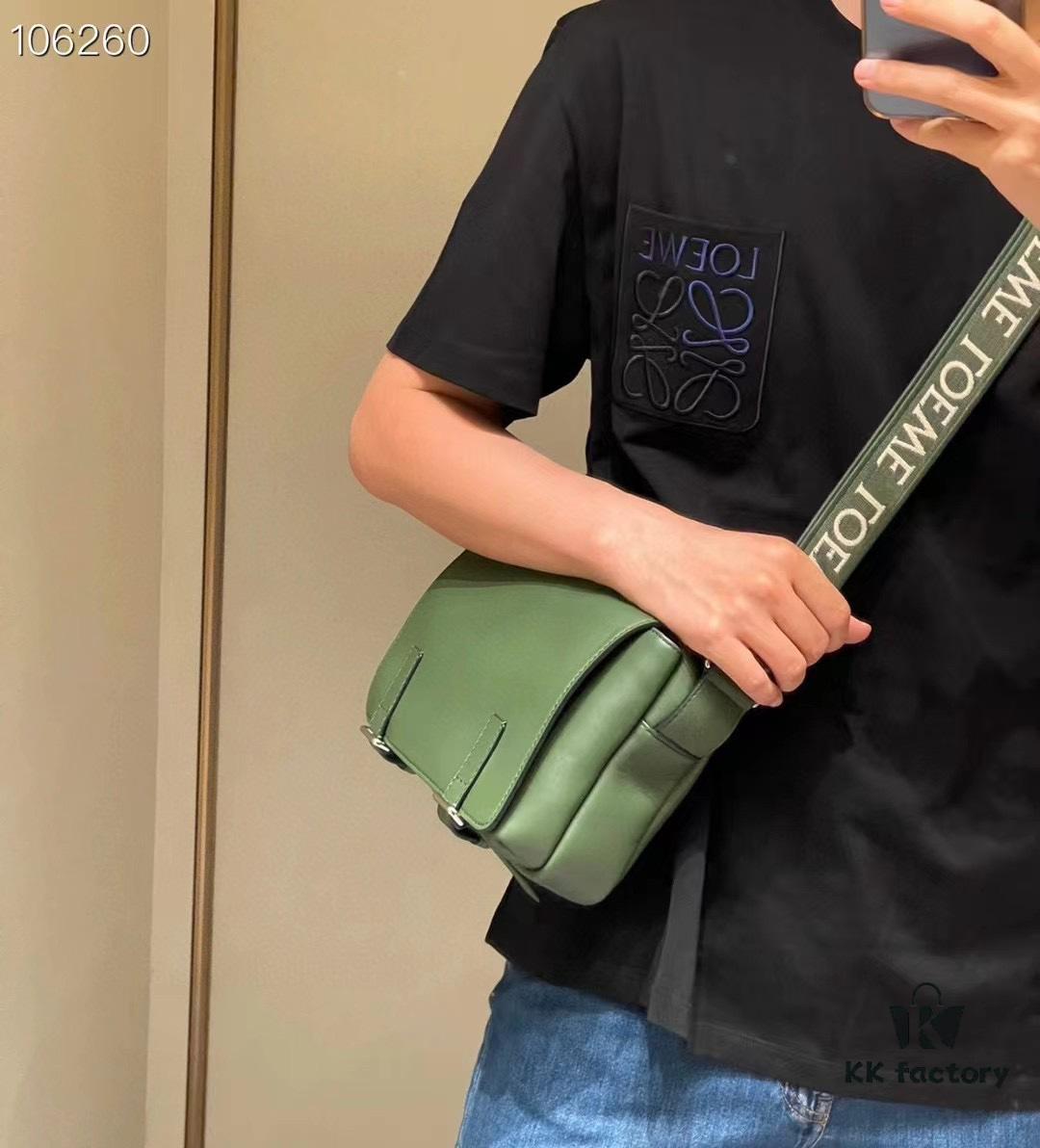 Loewe New Soft Smooth Cowhide Leather and Jacquard Fabric Military Messenger Bag for Men