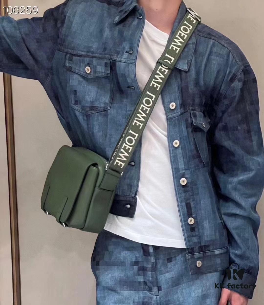 Loewe New Soft Smooth Cowhide Leather and Jacquard Fabric Military Messenger Bag for Men