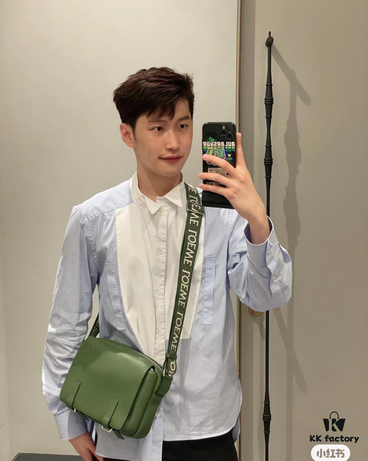 Loewe New Soft Smooth Cowhide Leather and Jacquard Fabric Military Messenger Bag for Men