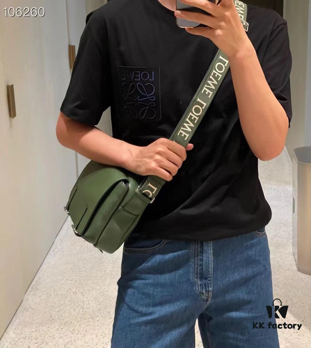 Loewe New Soft Smooth Cowhide Leather and Jacquard Fabric Military Messenger Bag for Men