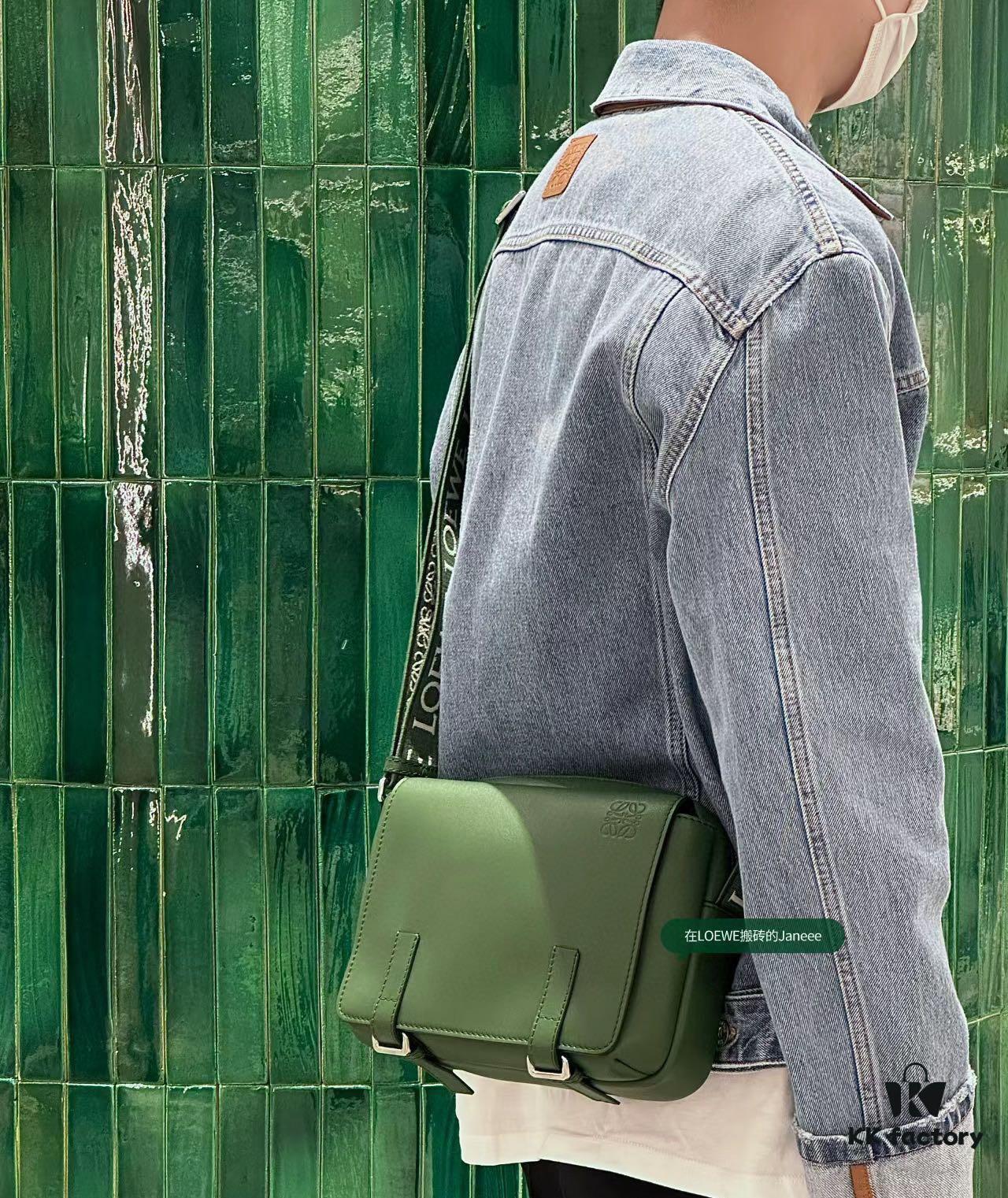 Loewe New Soft Smooth Cowhide Leather and Jacquard Fabric Military Messenger Bag for Men