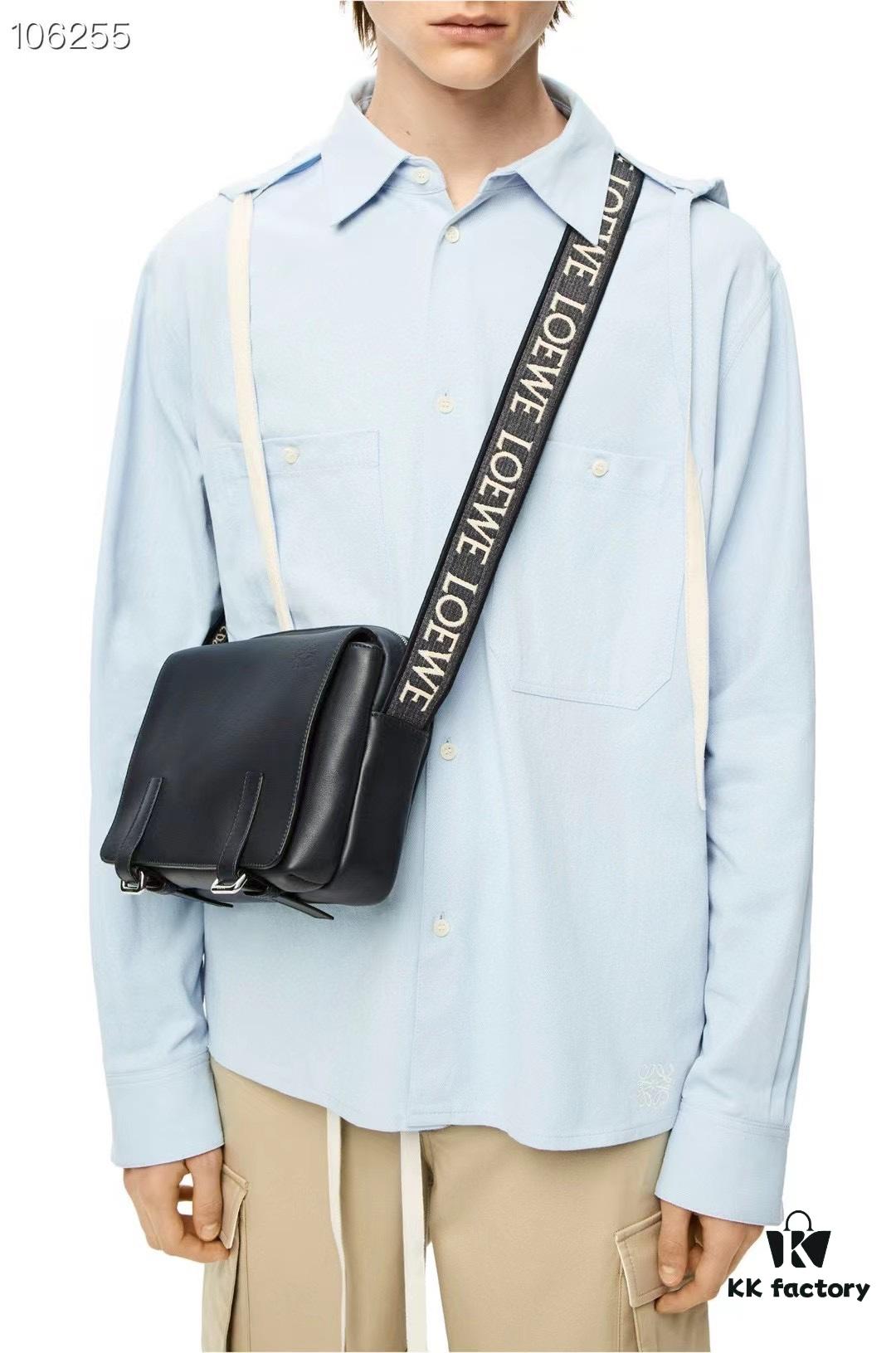 Loewe New Soft Smooth Cowhide Leather and Jacquard Fabric Military Messenger Bag for Men