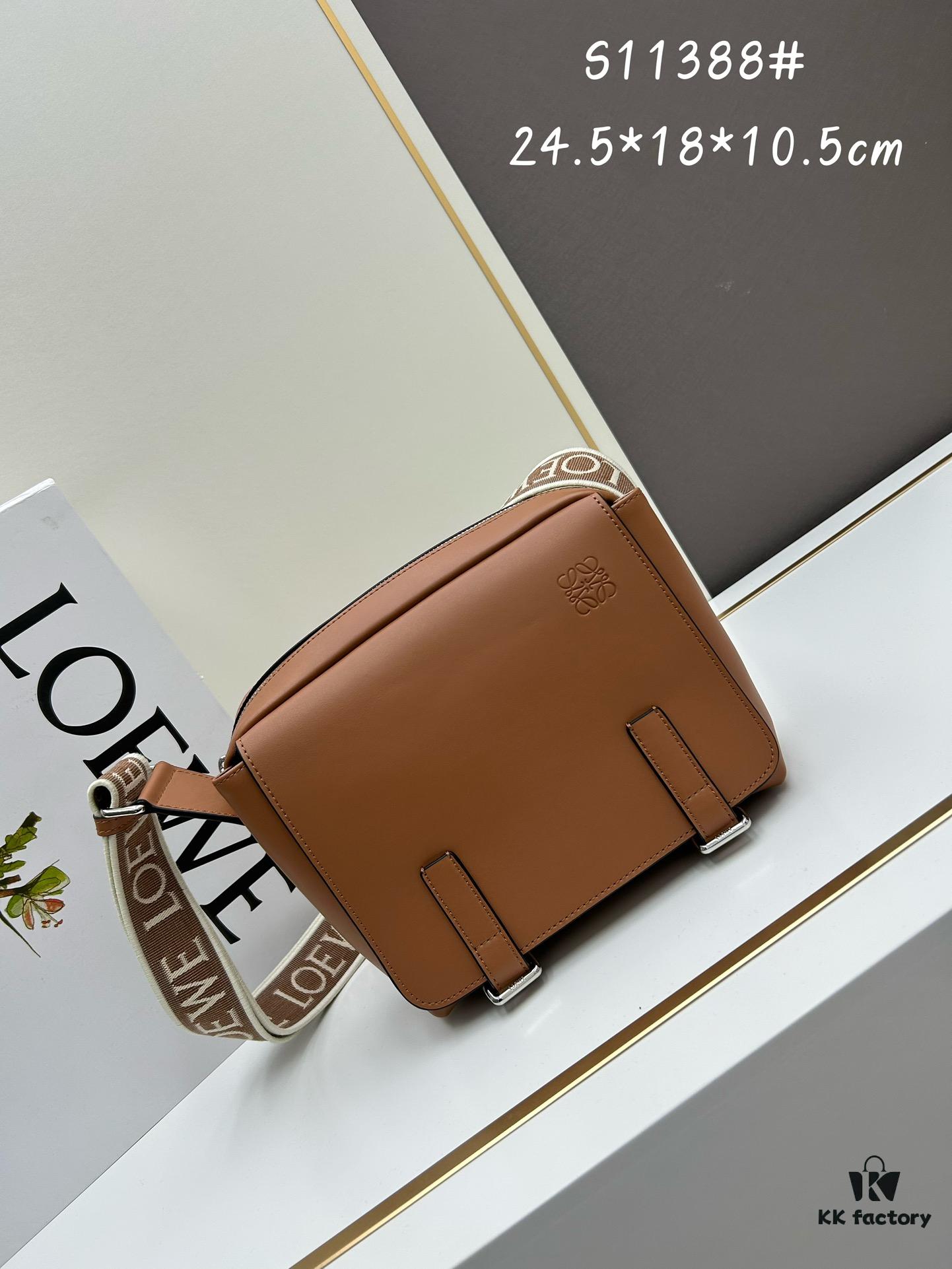 Loewe New Soft Smooth Calfskin Leather and Jacquard Fabric Military Messenger Bag for Men