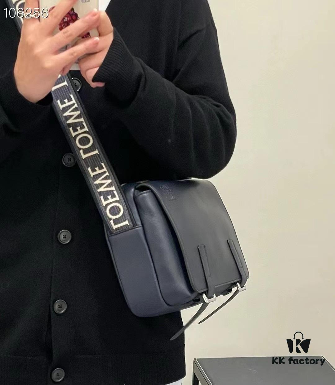 Loewe New Soft Smooth Cowhide Leather and Jacquard Fabric Military Messenger Bag for Men