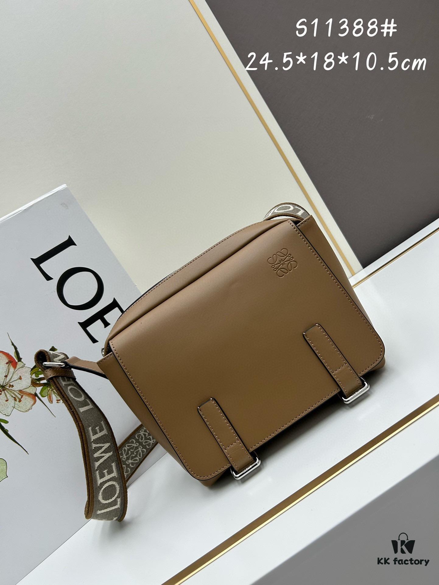 Loewe New Soft Smooth Calfskin Leather and Jacquard Fabric Military Messenger Bag for Men