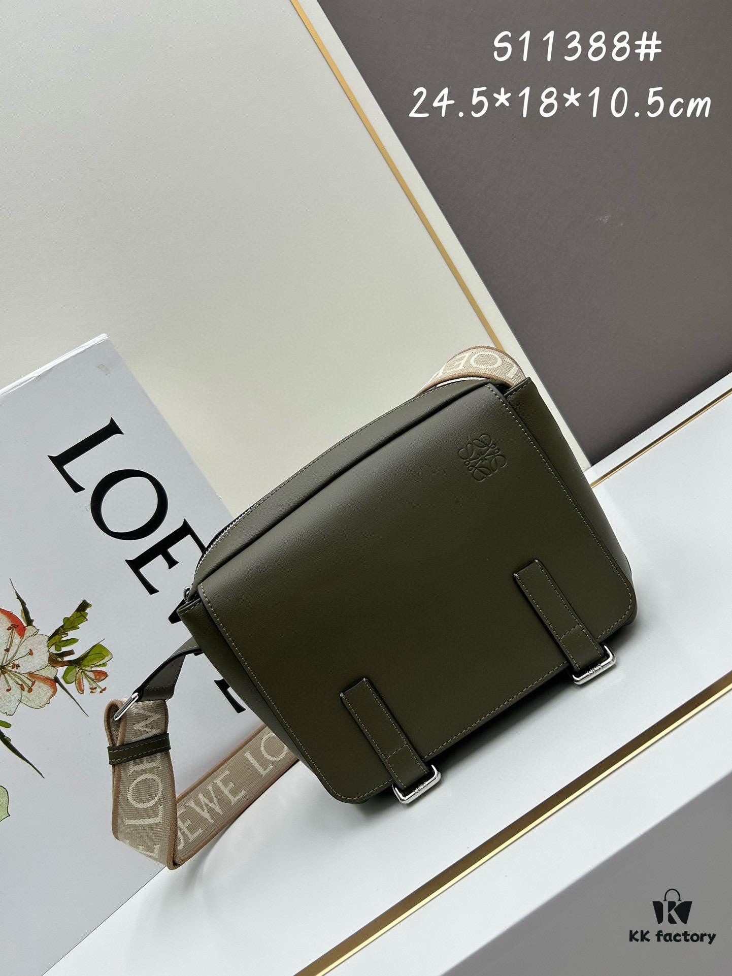 Loewe New Soft Smooth Calfskin Leather and Jacquard Fabric Military Messenger Bag for Men