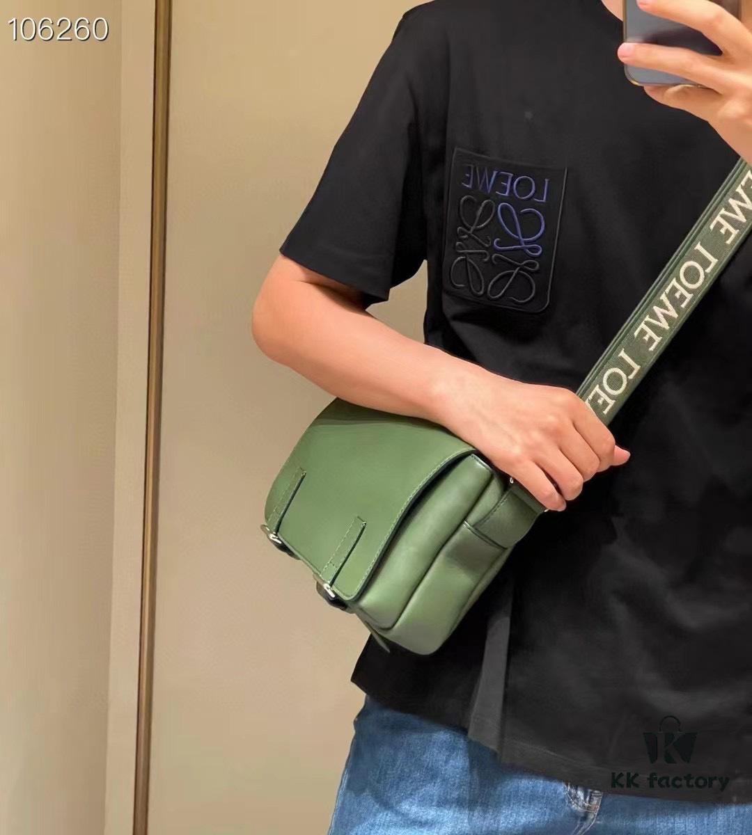 Loewe New Soft Smooth Cowhide Leather and Jacquard Fabric Military Messenger Bag for Men