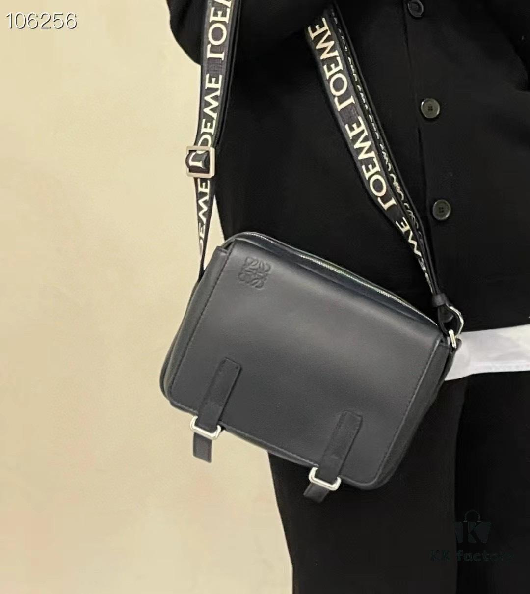 Loewe New Soft Smooth Cowhide Leather and Jacquard Fabric Military Messenger Bag for Men