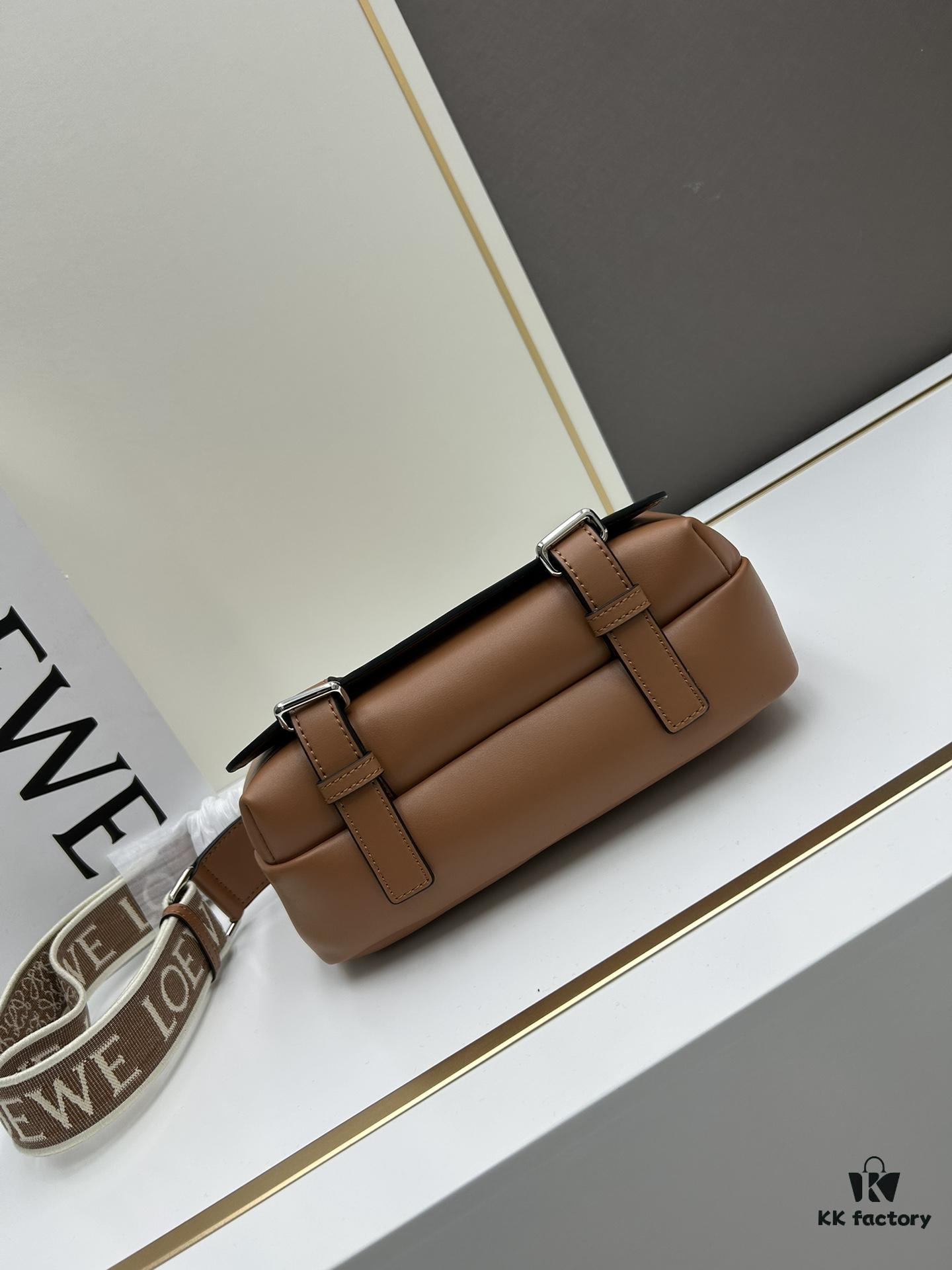 Loewe New Soft Smooth Cowhide Leather and Jacquard Fabric Military Messenger Bag for Men