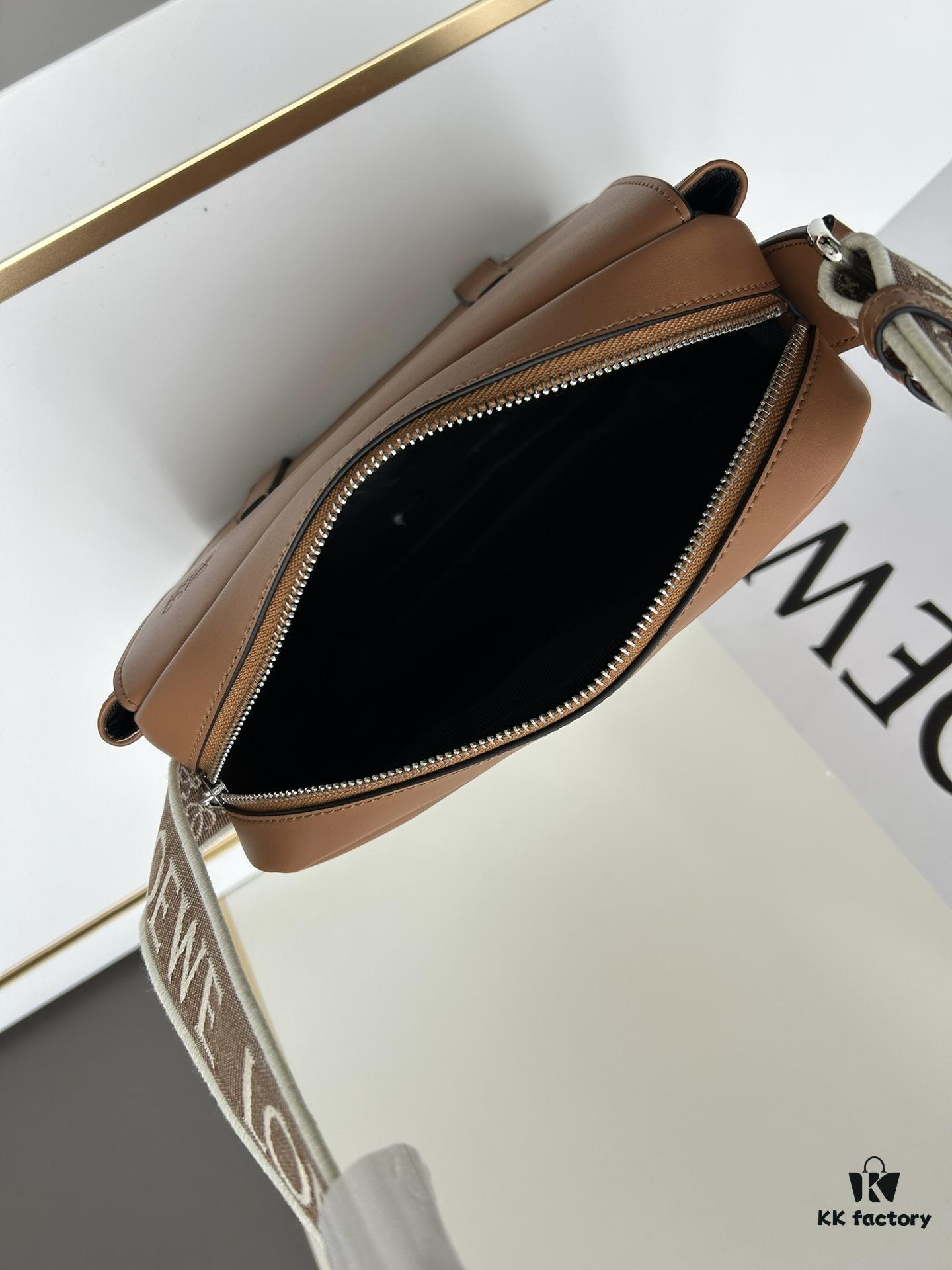 Loewe New Soft Smooth Cowhide Leather and Jacquard Fabric Military Messenger Bag for Men