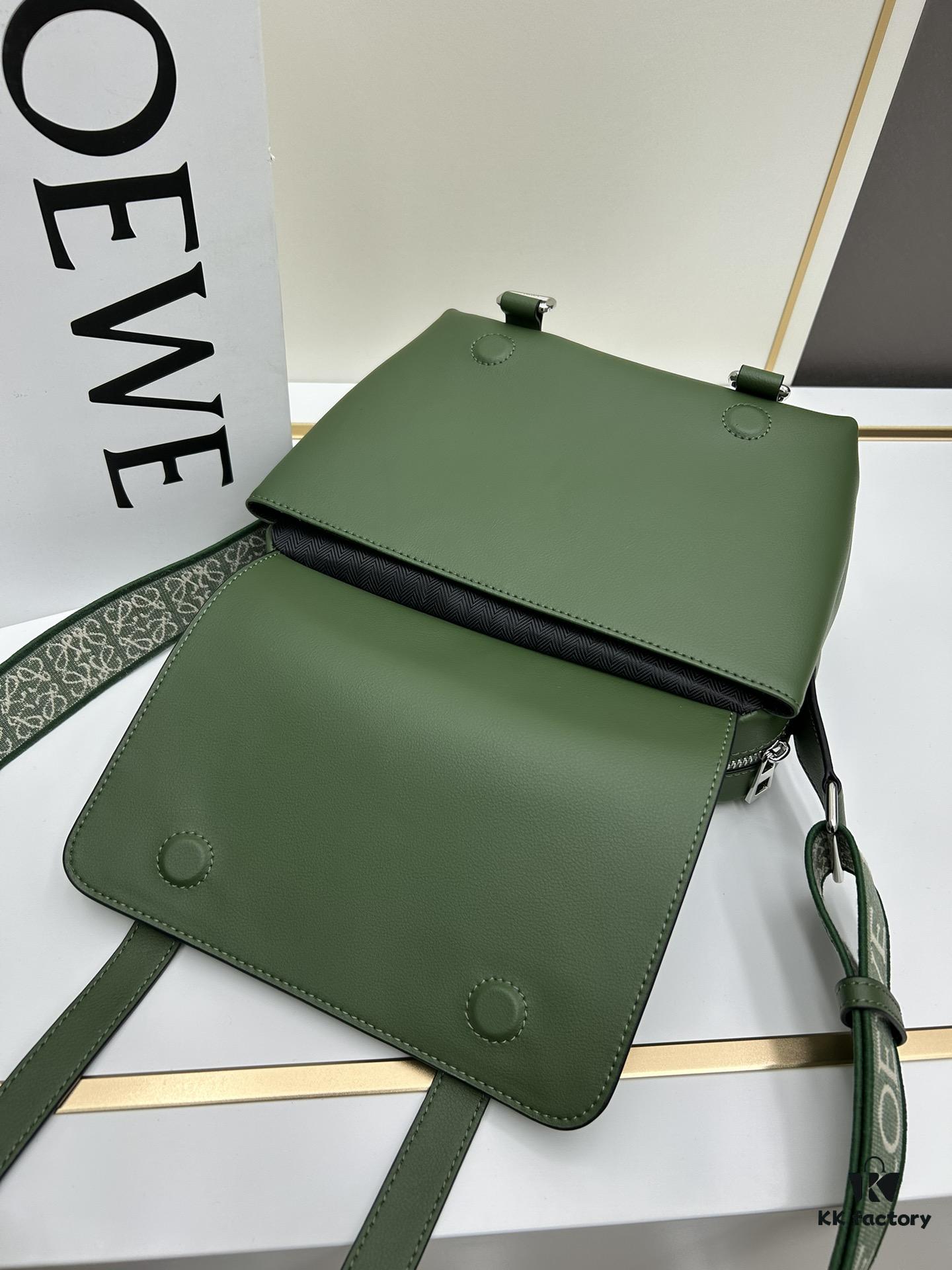 Loewe New Soft Smooth Cowhide Leather and Jacquard Fabric Military Messenger Bag for Men