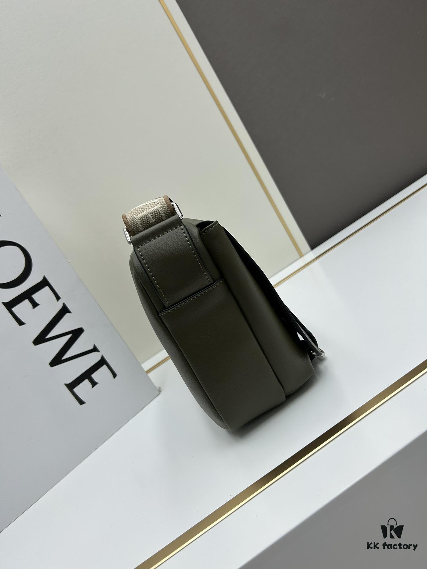 Loewe New Soft Smooth Cowhide Leather and Jacquard Fabric Military Messenger Bag for Men