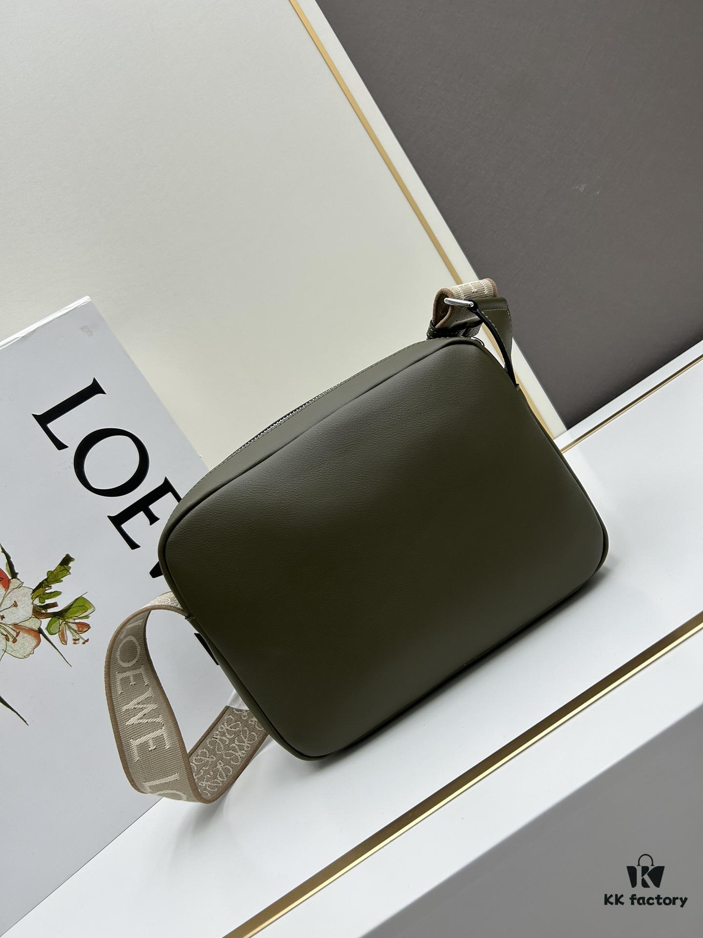 Loewe New Soft Smooth Cowhide Leather and Jacquard Fabric Military Messenger Bag for Men