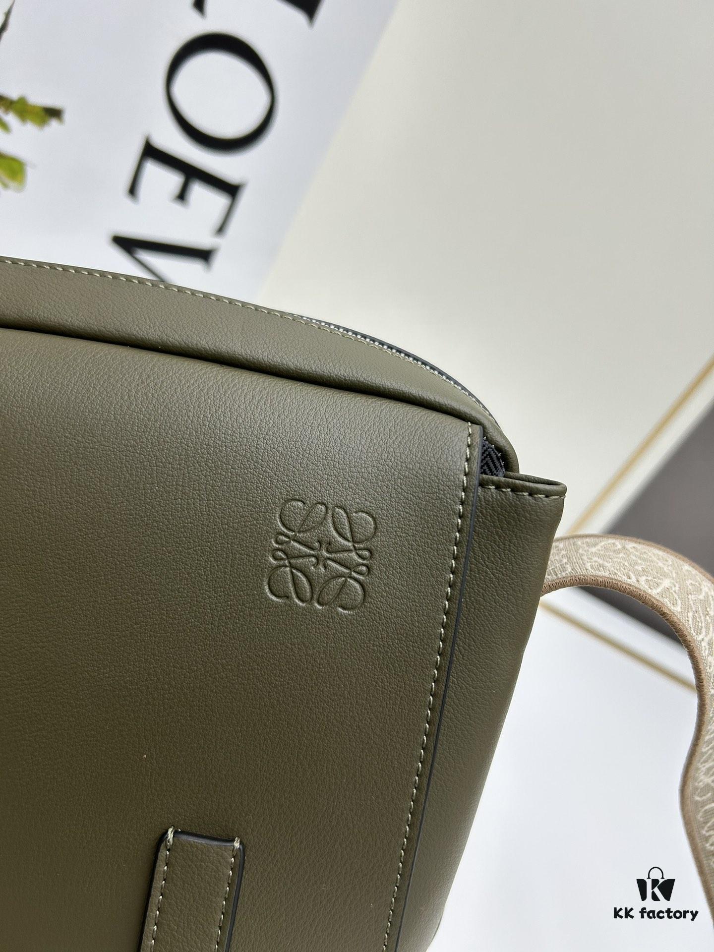 Loewe New Soft Smooth Cowhide Leather and Jacquard Fabric Military Messenger Bag for Men