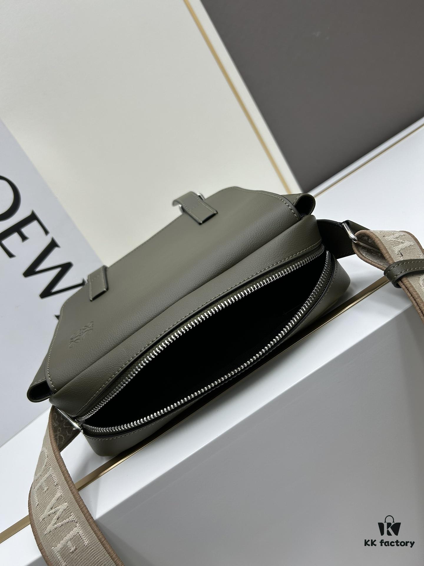 Loewe New Soft Smooth Cowhide Leather and Jacquard Fabric Military Messenger Bag for Men