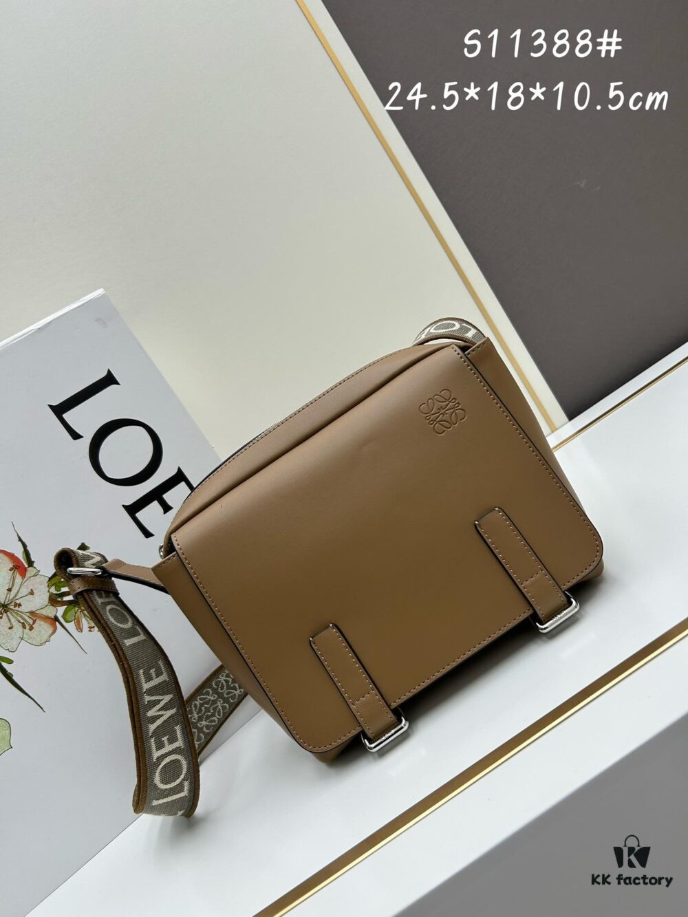 Loewe New Soft Smooth Cowhide Leather and Jacquard Fabric Military Messenger Bag for Men