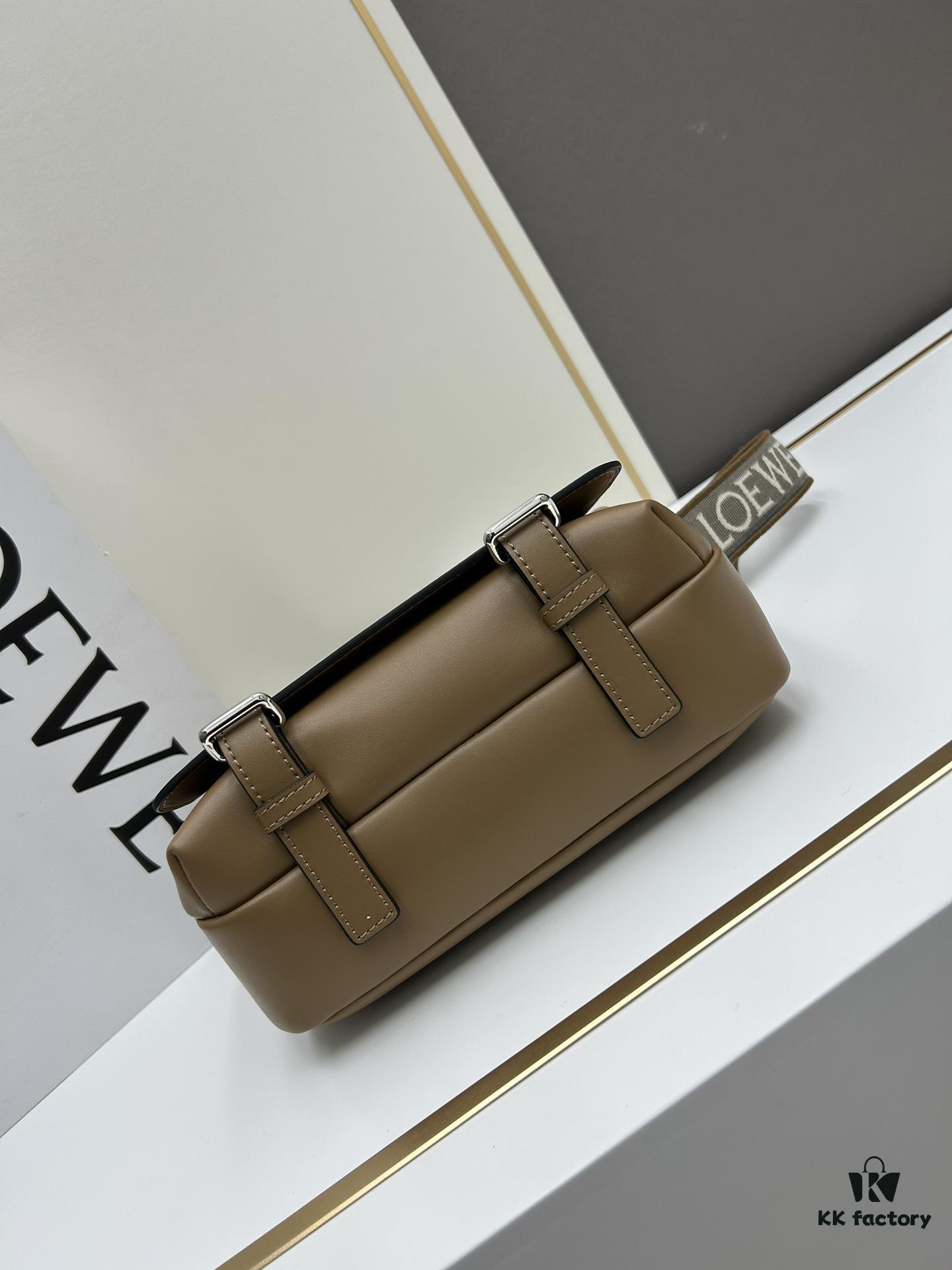 Loewe New Soft Smooth Cowhide Leather and Jacquard Fabric Military Messenger Bag for Men