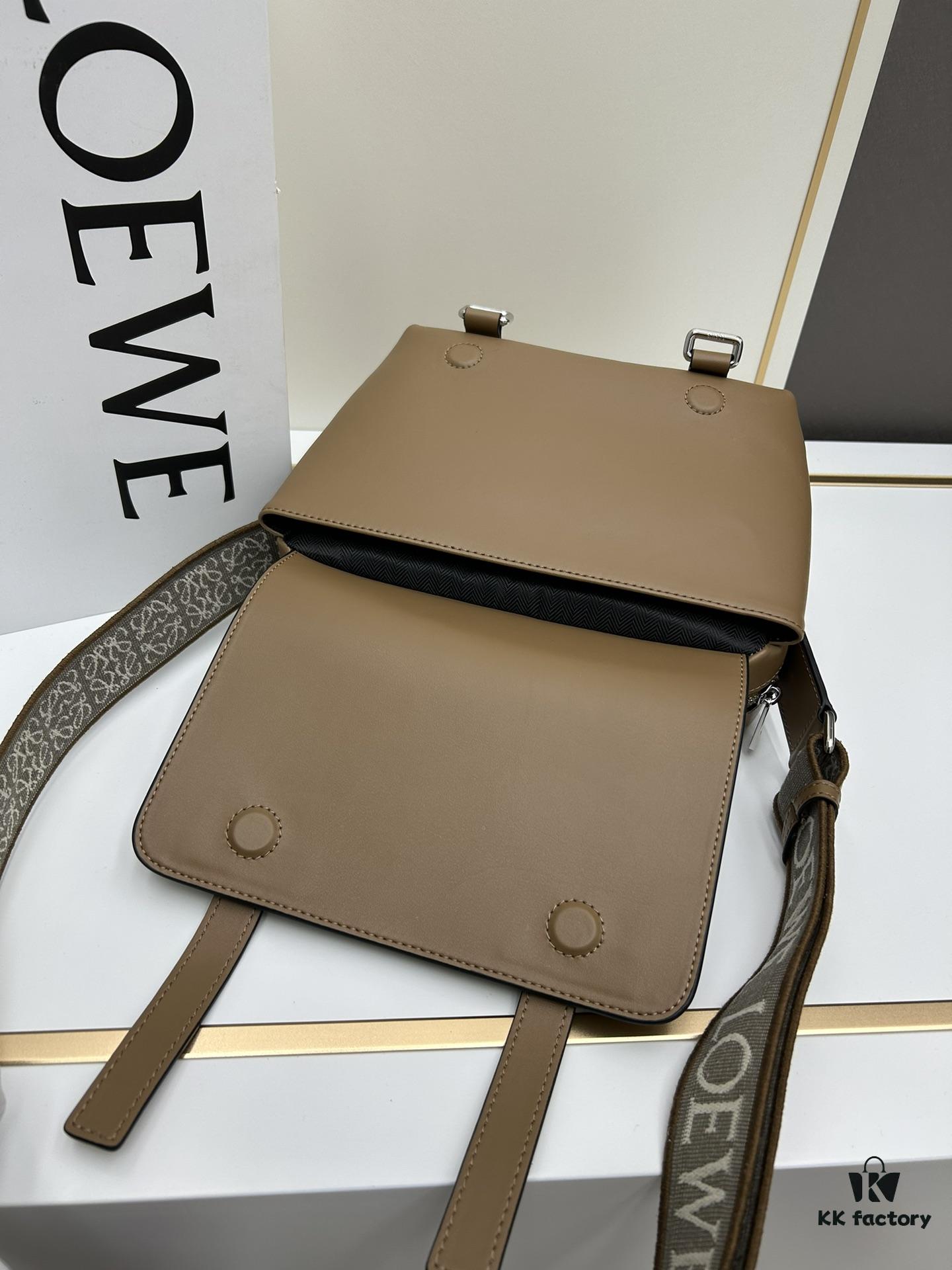 Loewe New Soft Smooth Cowhide Leather and Jacquard Fabric Military Messenger Bag for Men