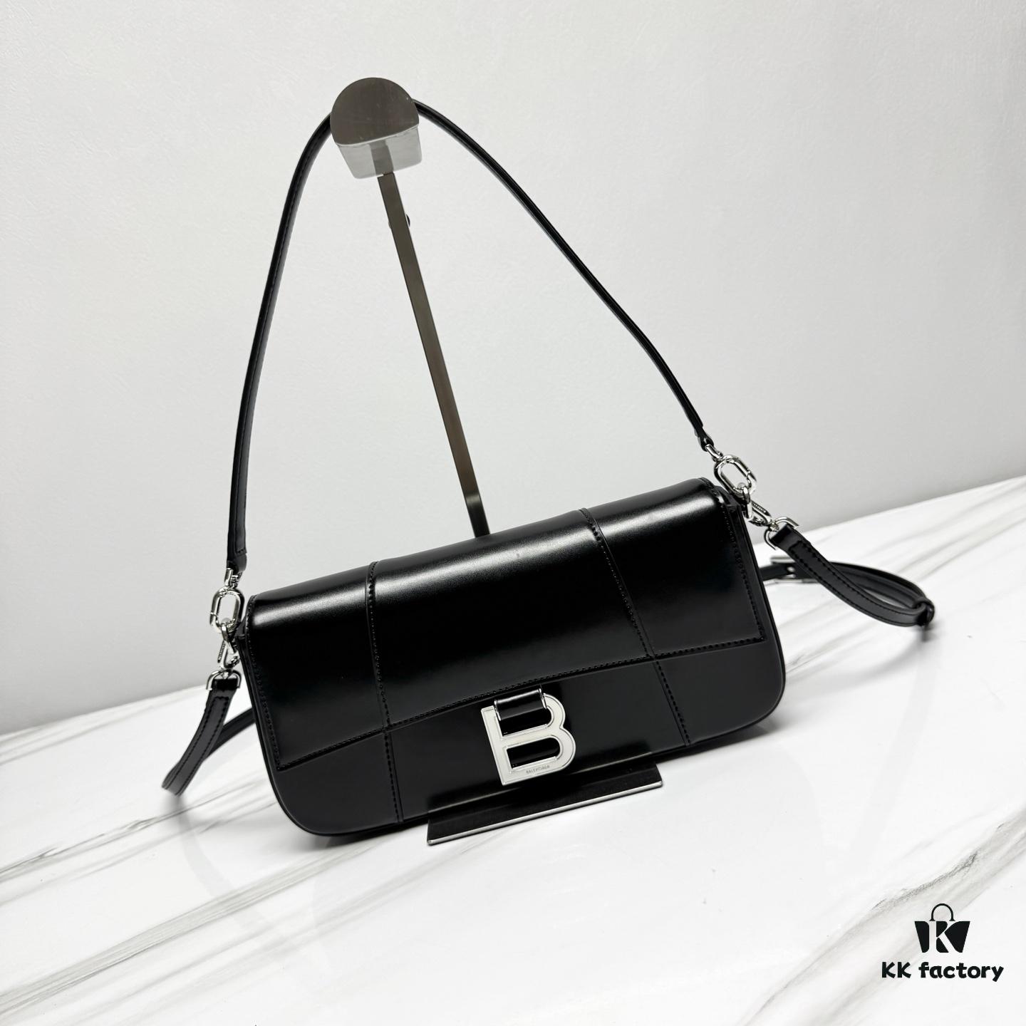 In Stock‼️ Large Size [Black-Silver Plain Weave] BALENCIAGO Hourglass Crossbody Bag