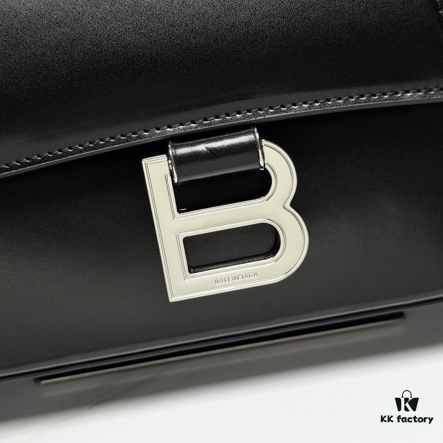 In Stock‼️ Large Size [Black-Silver Plain Weave] BALENCIAGO Hourglass Crossbody Bag