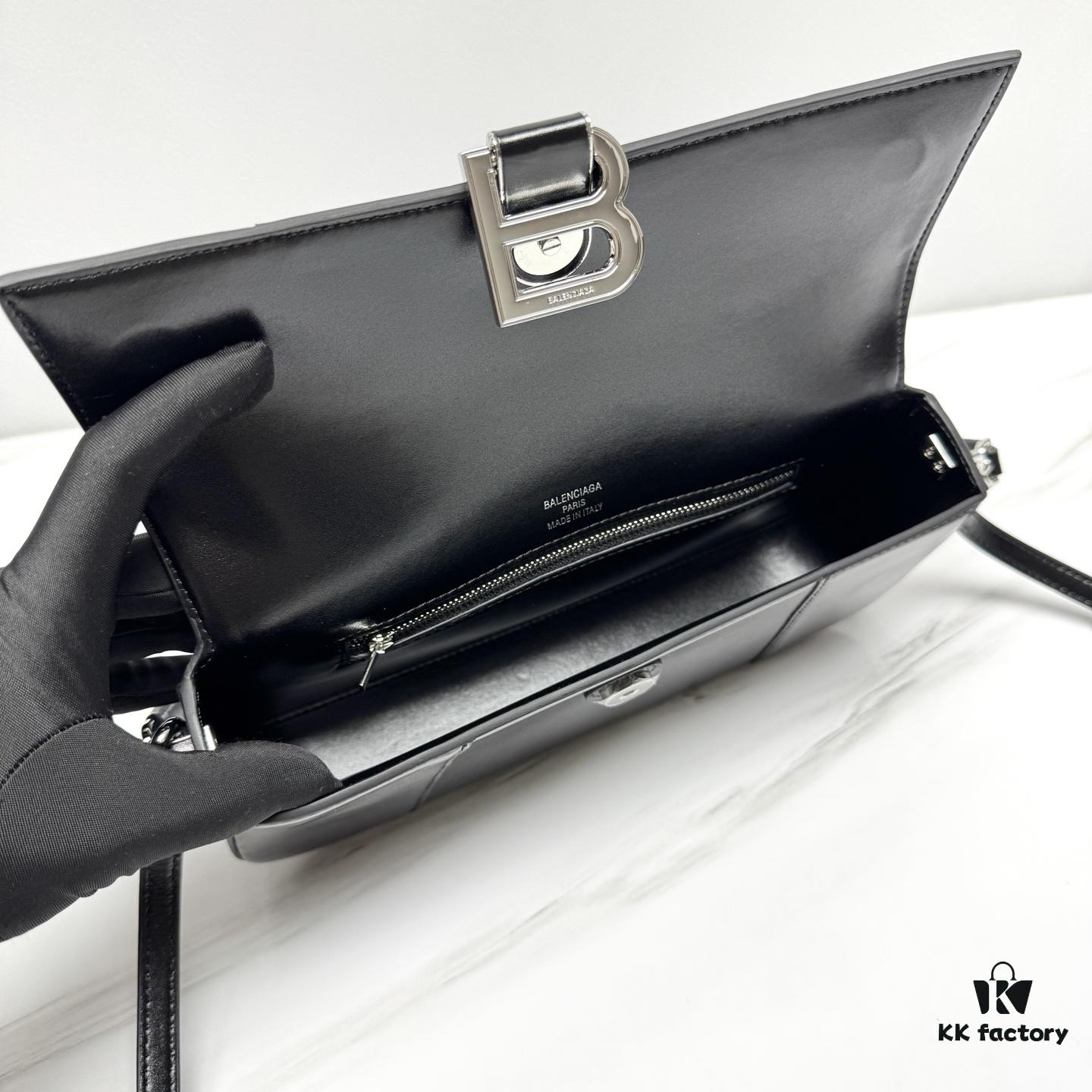 In Stock‼️ Large Size [Black-Silver Plain Weave] BALENCIAGO Hourglass Crossbody Bag