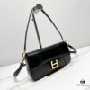 Hot Selling Genuine BALENCIAGA Hourglass Crossbody Bag in Black and Gold Plain Texture - Large Size