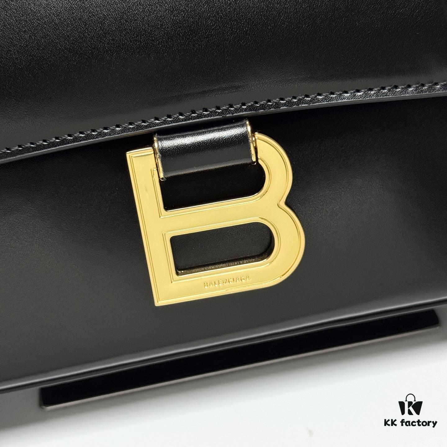 Hot Selling Genuine BALENCIAGA Hourglass Crossbody Bag in Black and Gold Plain Texture - Large Size